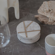 Premium Round White Marble Coasters with Brass Inlay | Set of 4 Elegant Home Decor