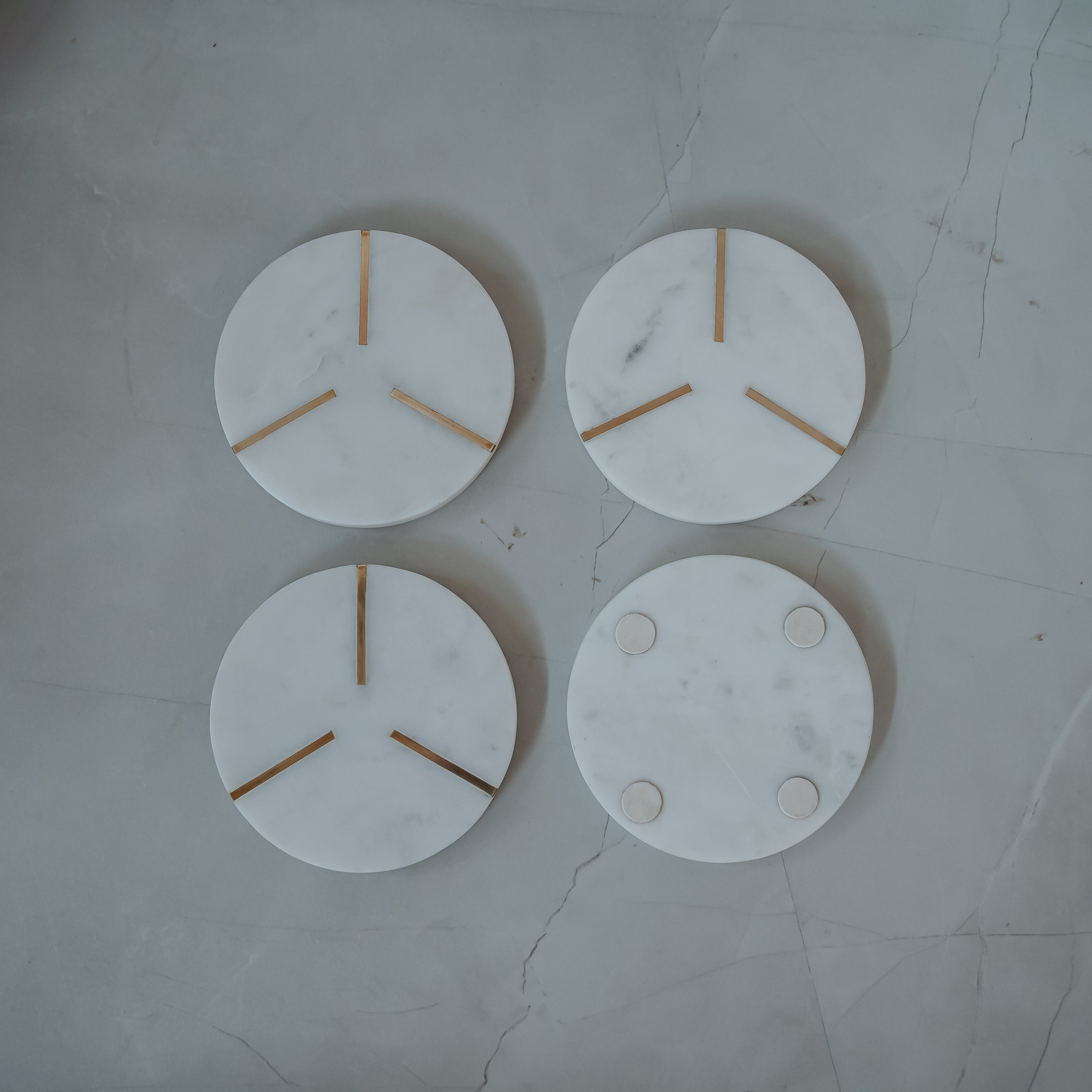 Premium Marble Coasters with Brass Inlay - Set of 4 | Elegant Table Decor