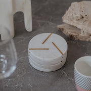 Premium White Marble Coasters with Gold Brass Inlay | Set of 4 | Elegant Table Décor