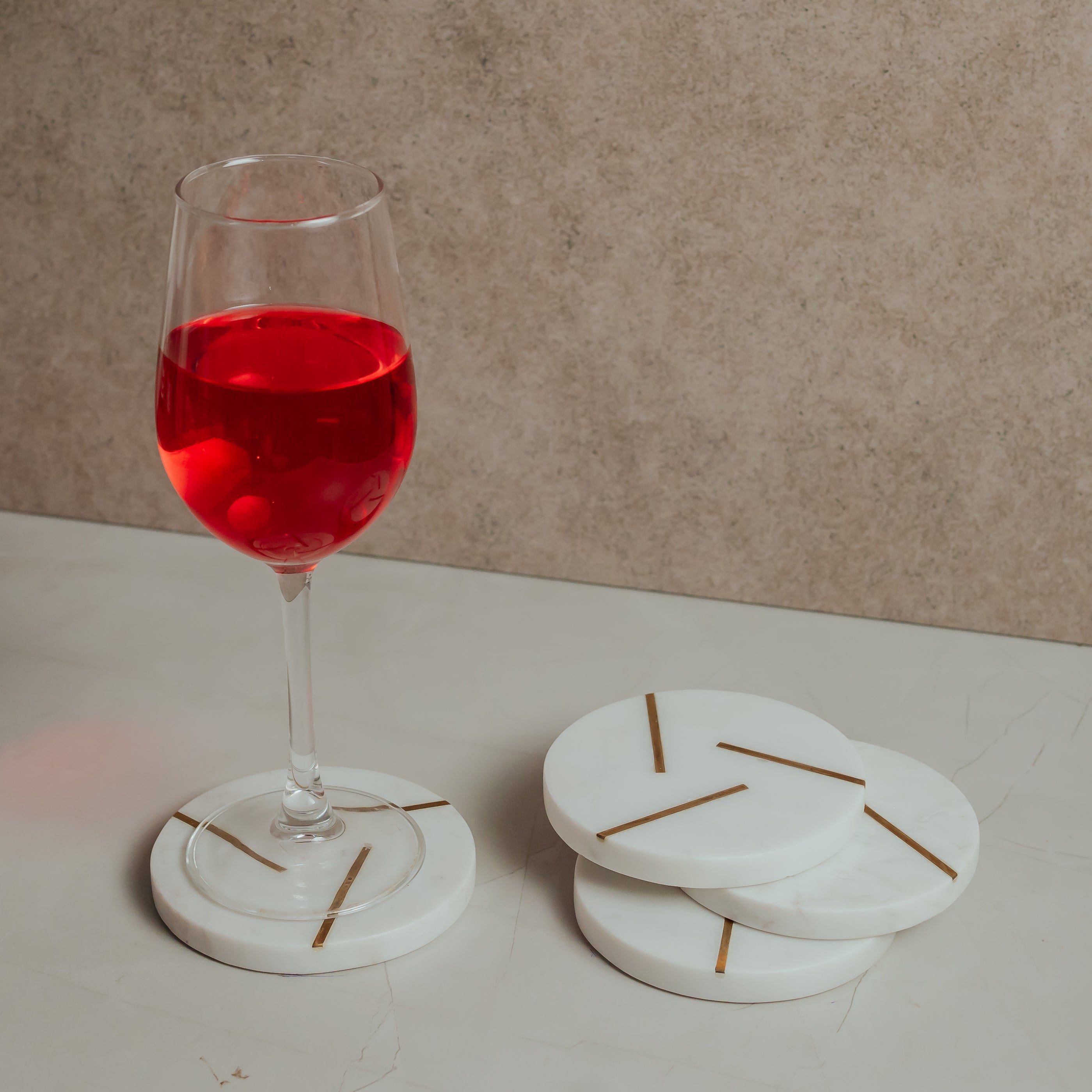 Premium White Marble Coasters with Gold Brass Inlay | Set of 4 | Elegant Table Décor