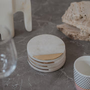 Signature White Marble Coasters with Gold Brass Inlay | Set of 4 | Timeless Elegance