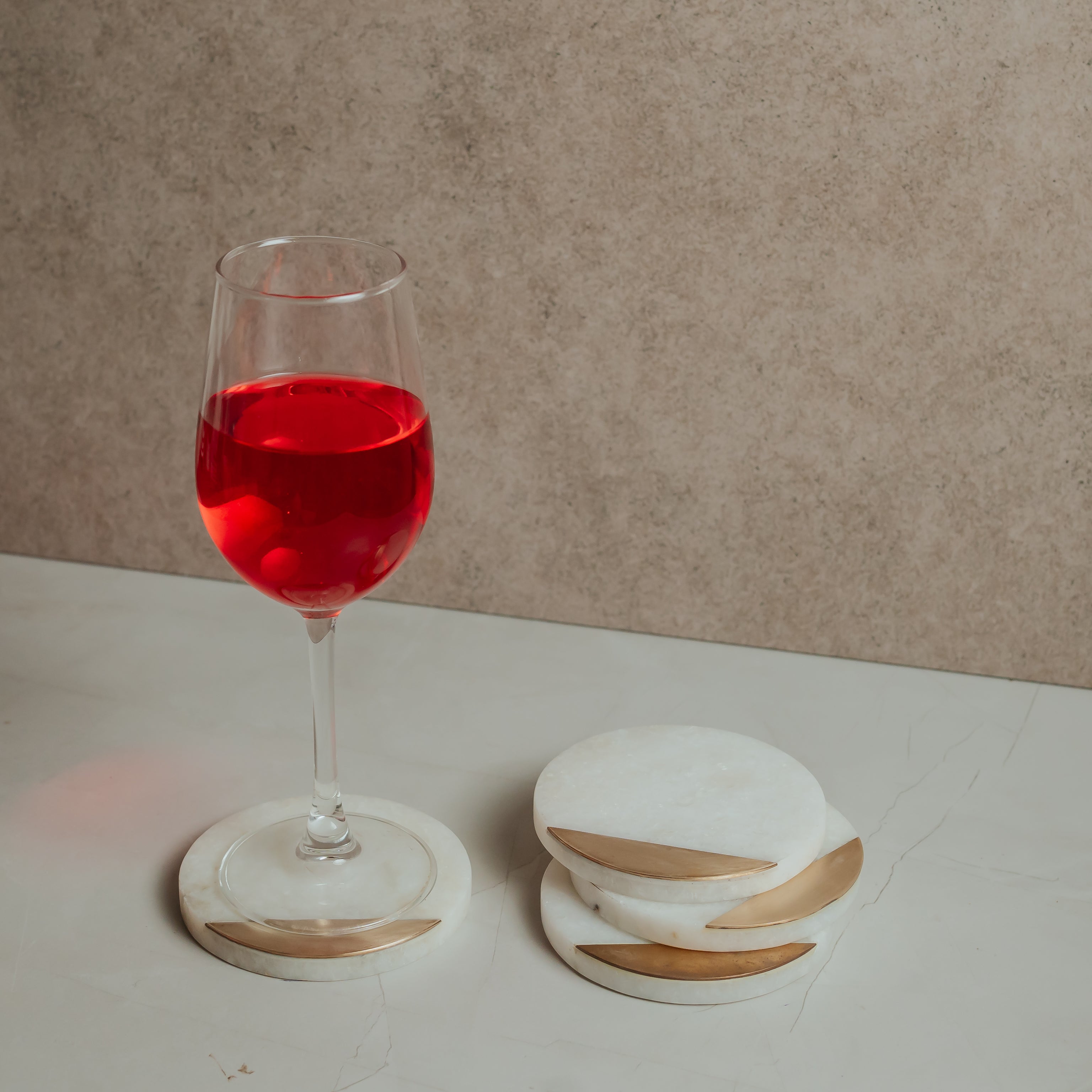 Signature White Marble Coasters with Gold Brass Inlay | Set of 4 | Timeless Elegance