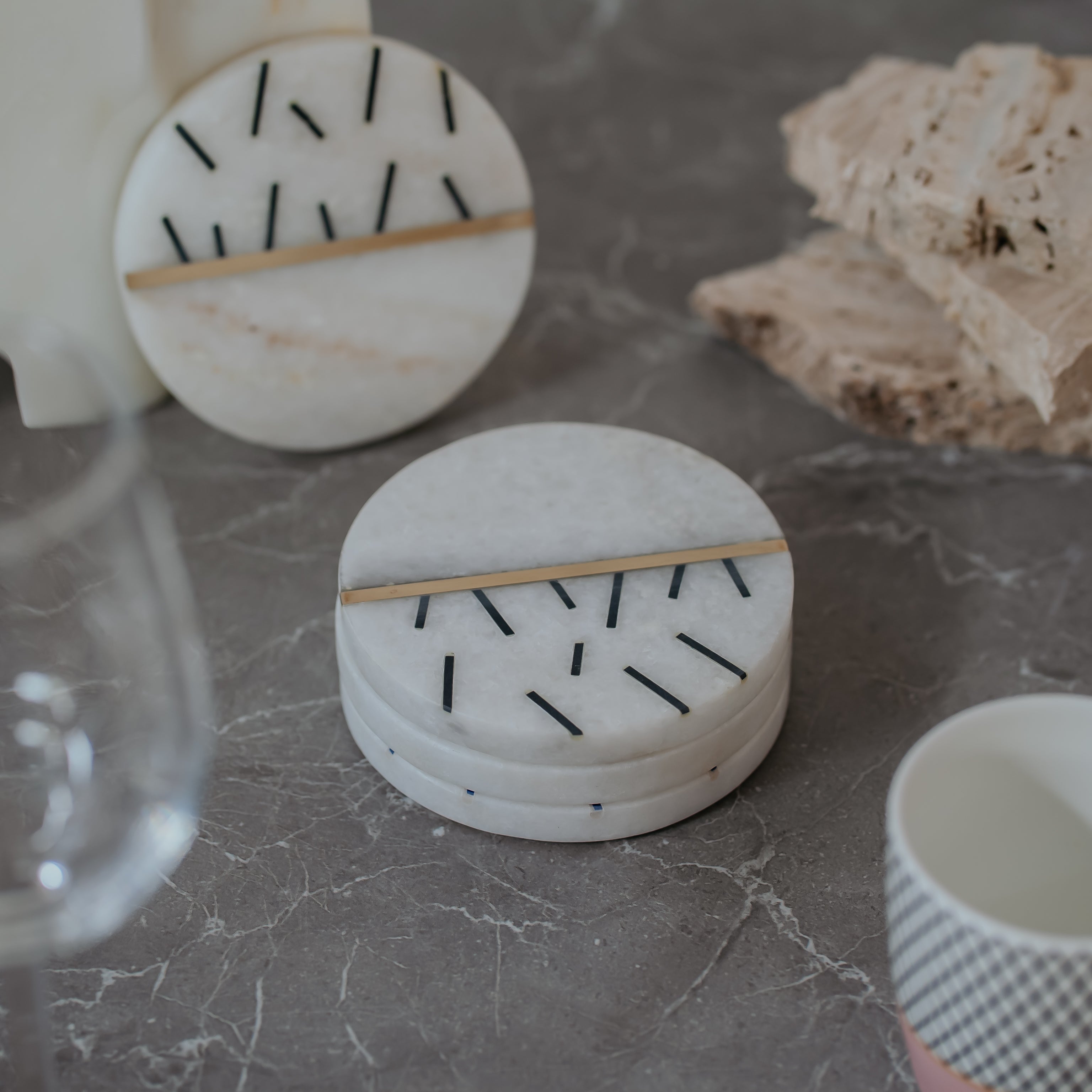 Luxury Marble Coasters Set of 4 | Handcrafted Black, Red, Navy & Blue Designs