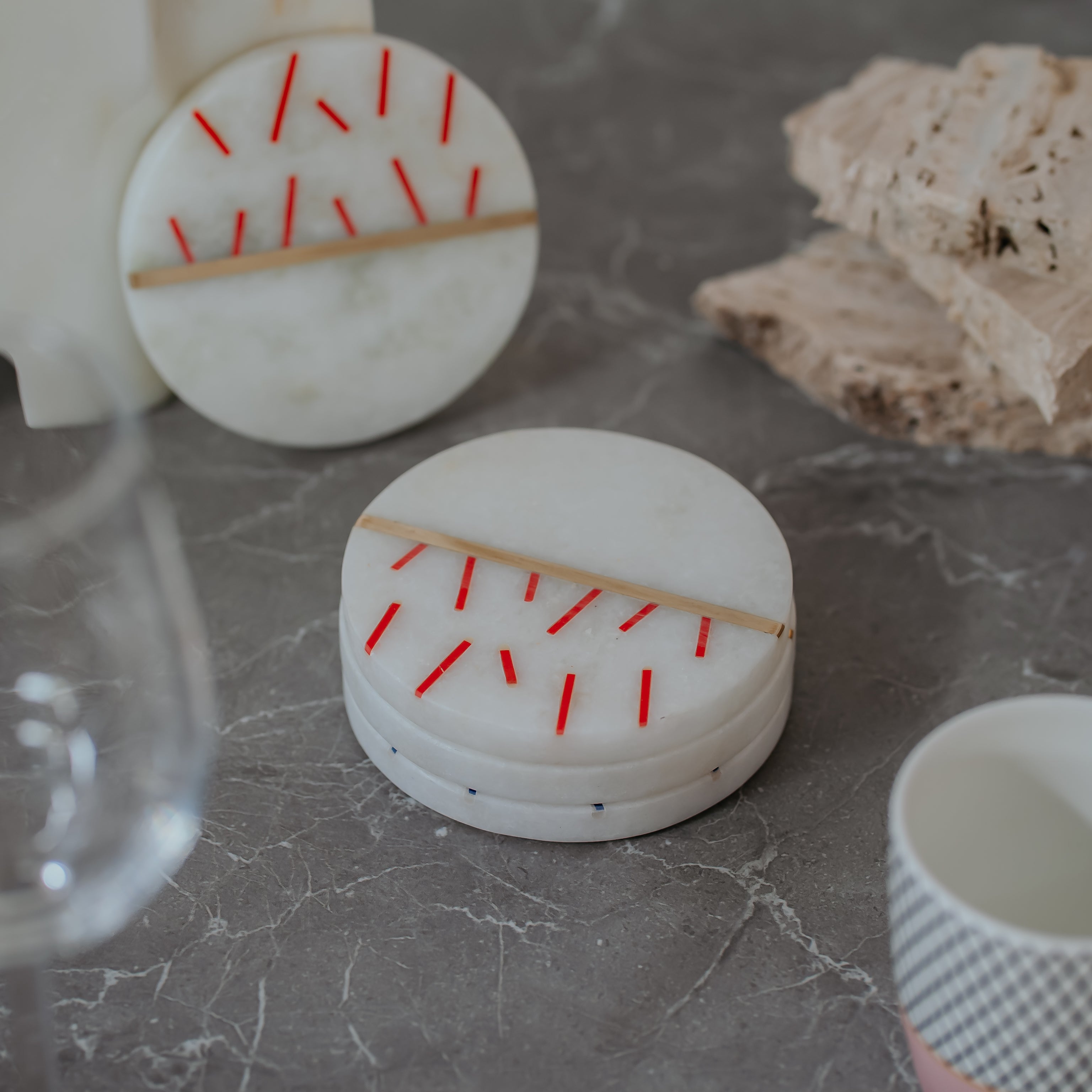 Luxury Marble Coasters Set of 4 | Handcrafted Black, Red, Navy & Blue Designs