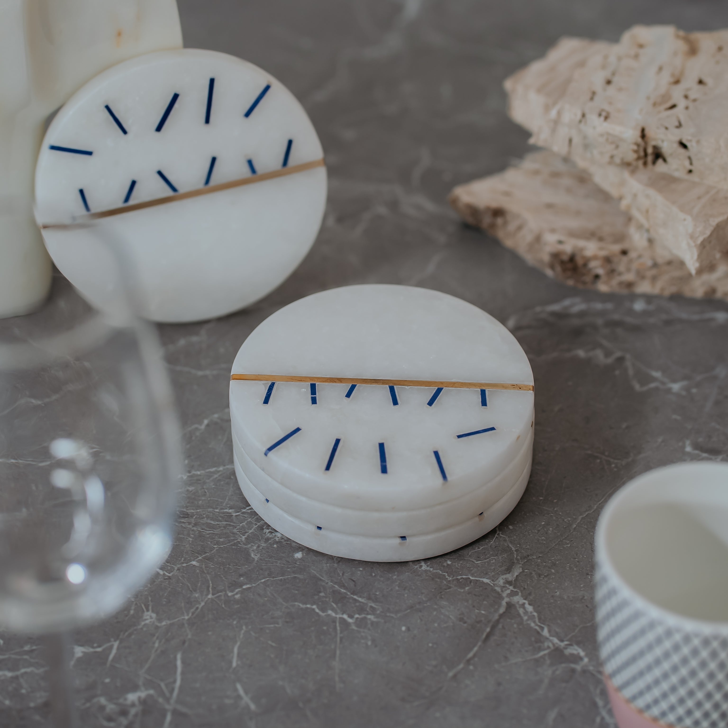 Luxury Marble Coasters Set of 4 | Handcrafted Black, Red, Navy & Blue Designs