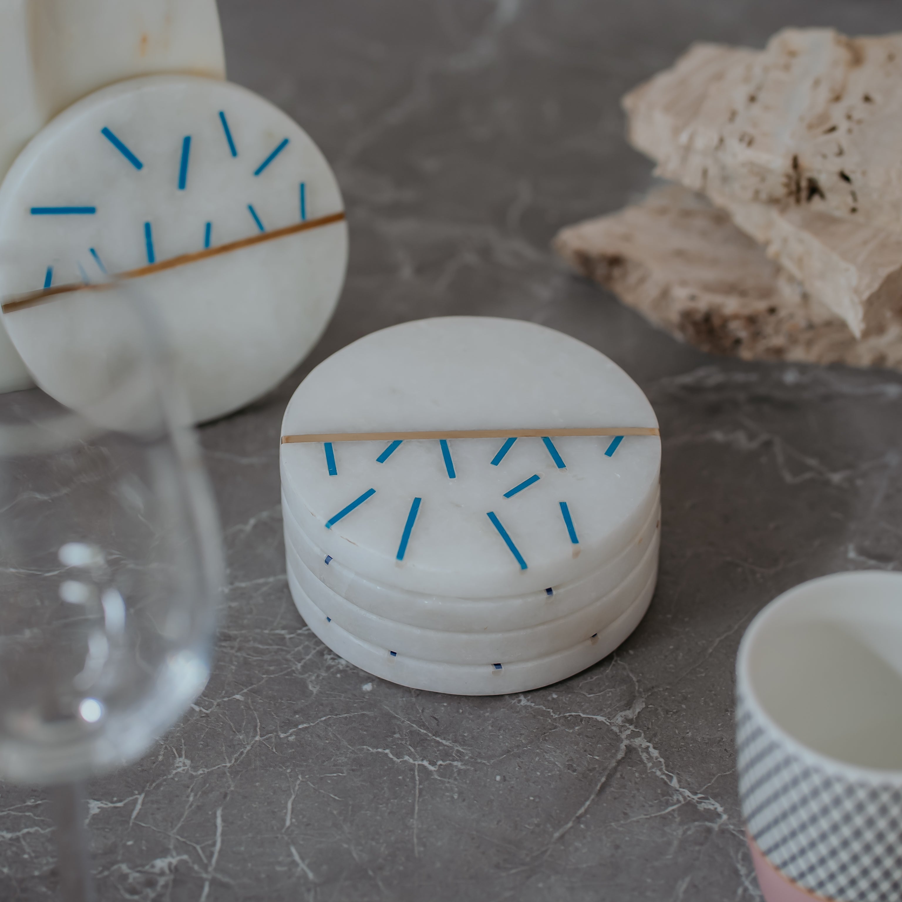 Luxury Marble Coasters Set of 4 | Handcrafted Black, Red, Navy & Blue Designs