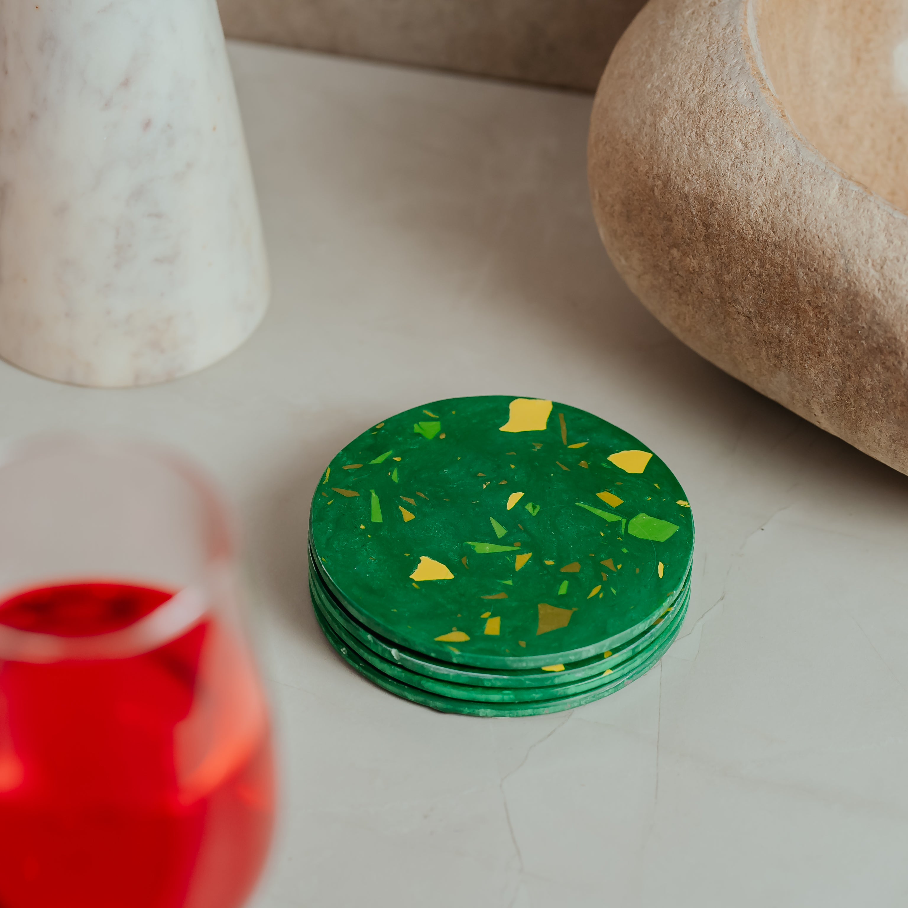 Emerald Marble Coasters Set of 4 | Artistic Green Resin Décor