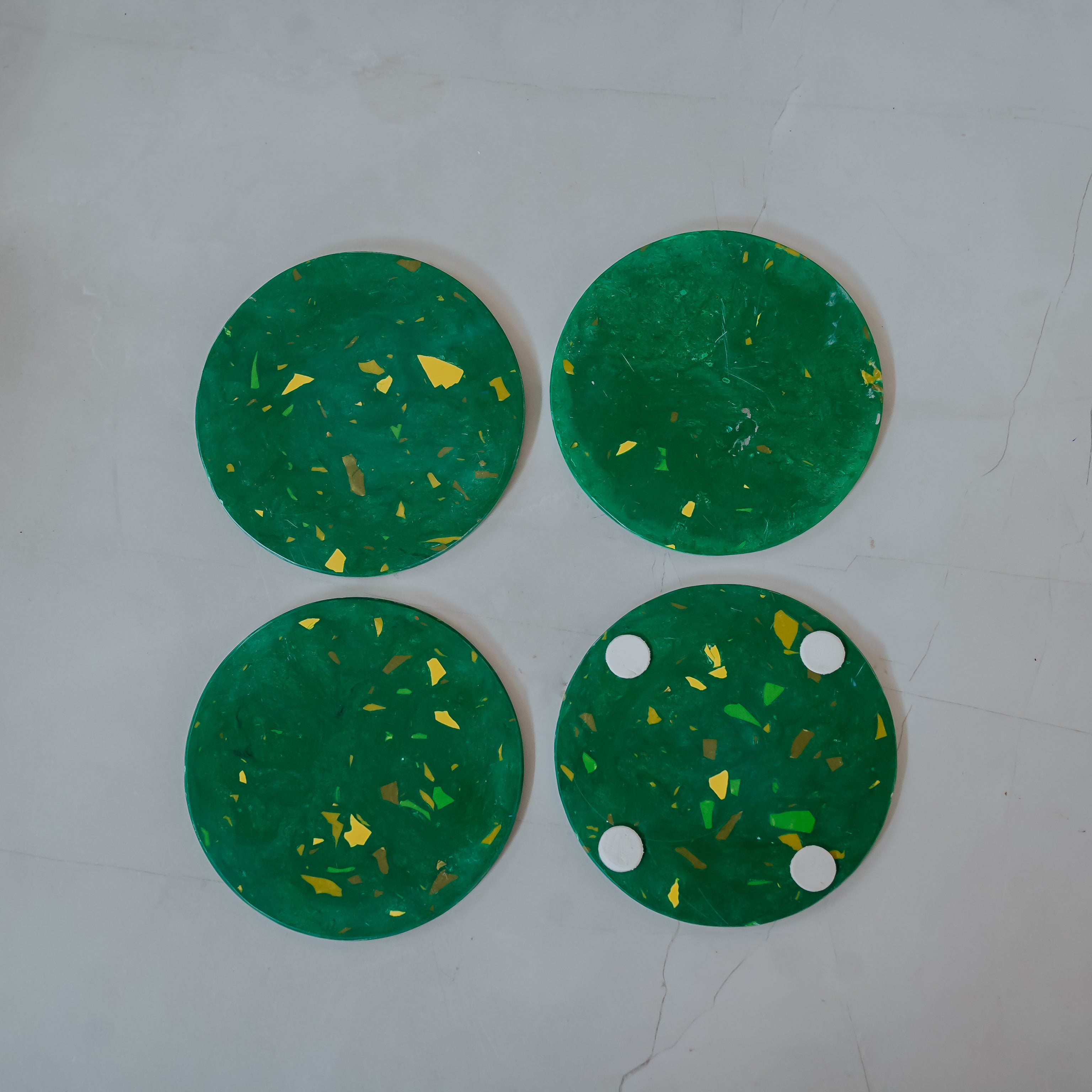 Emerald Marble Coasters Set of 4 | Artistic Green Resin Décor