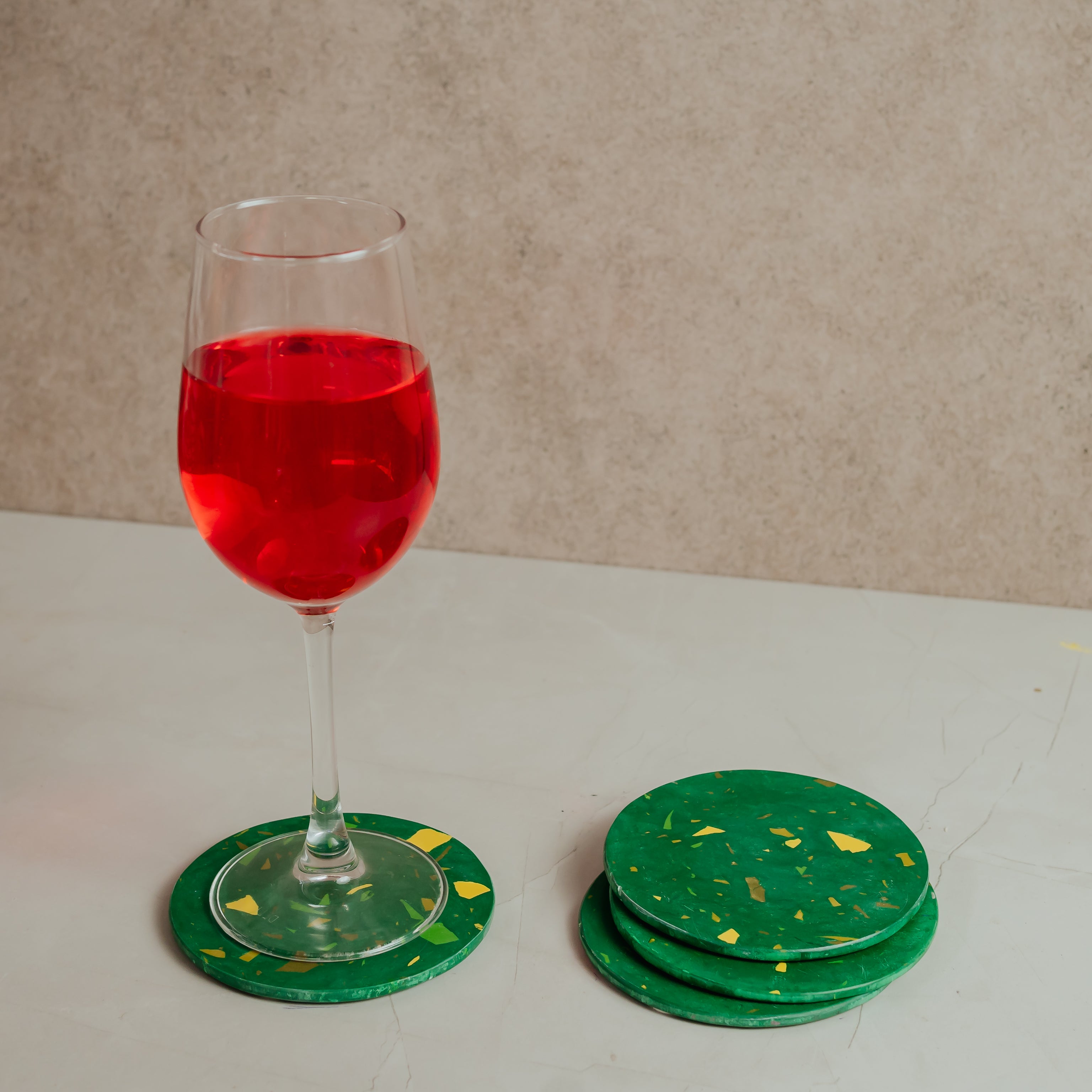 Emerald Marble Coasters Set of 4 | Artistic Green Resin Décor
