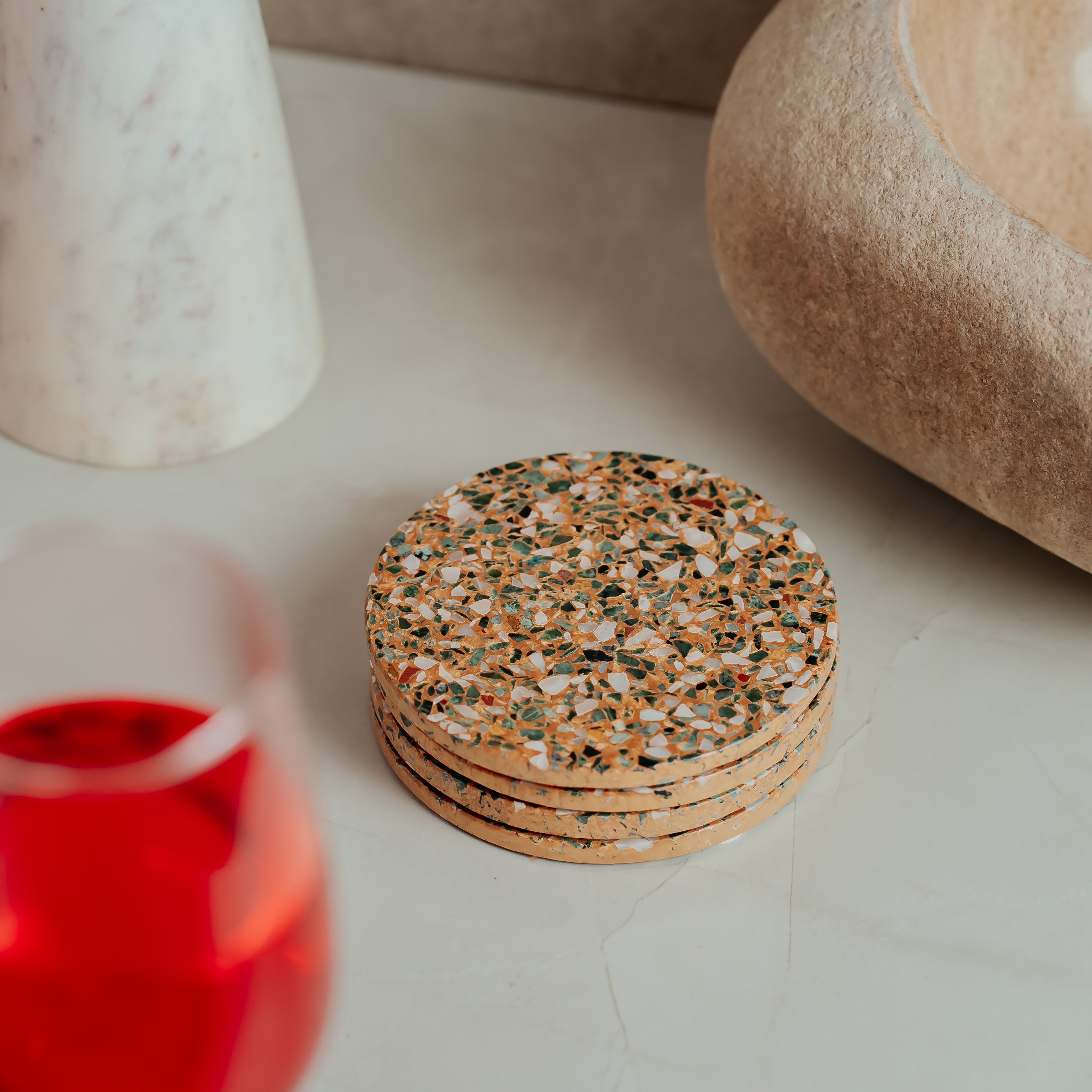Natural Beige Cork Marble Resin Coasters - Set of 4 | Artisan Elegance