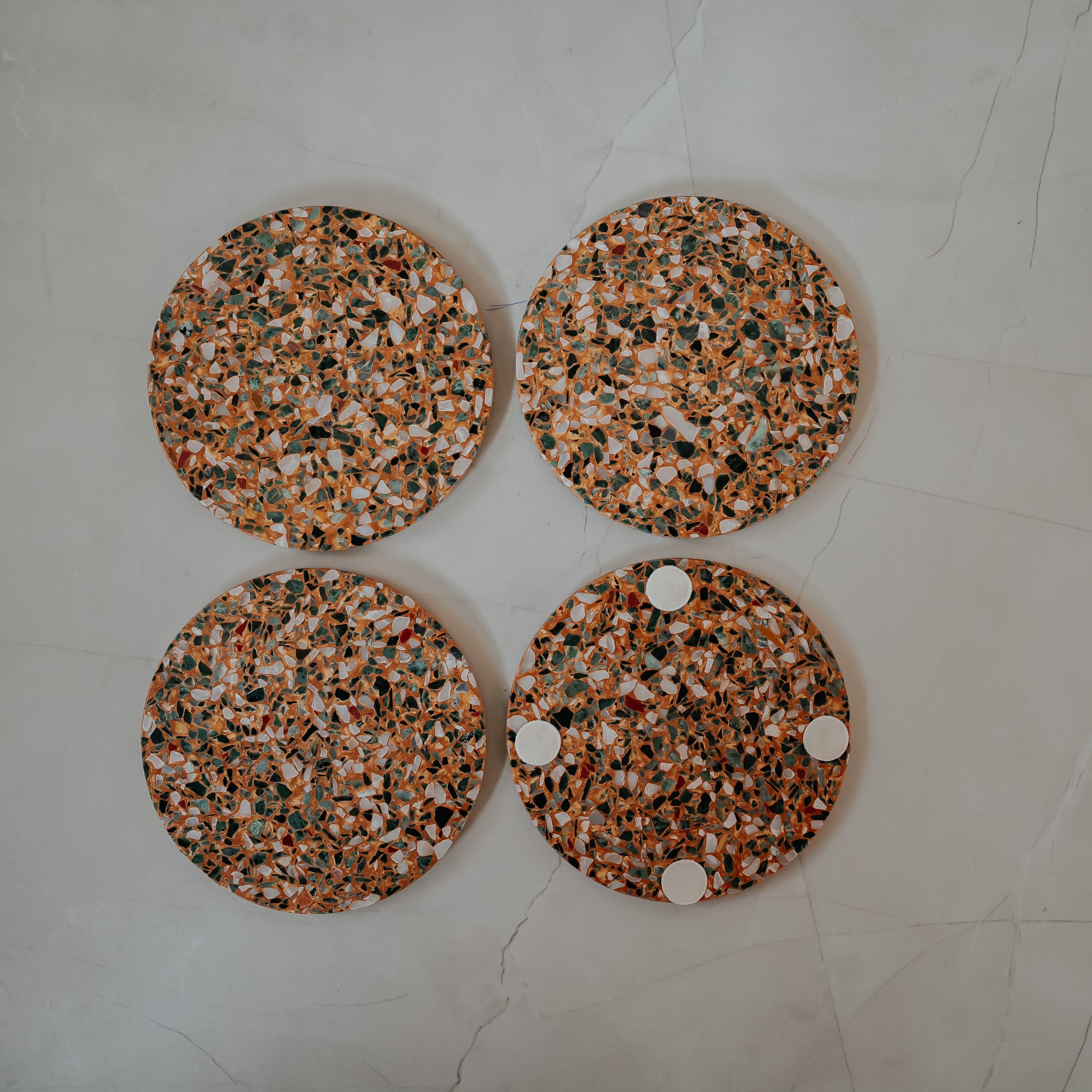 Natural Beige Cork Marble Resin Coasters - Set of 4 | Artisan Elegance