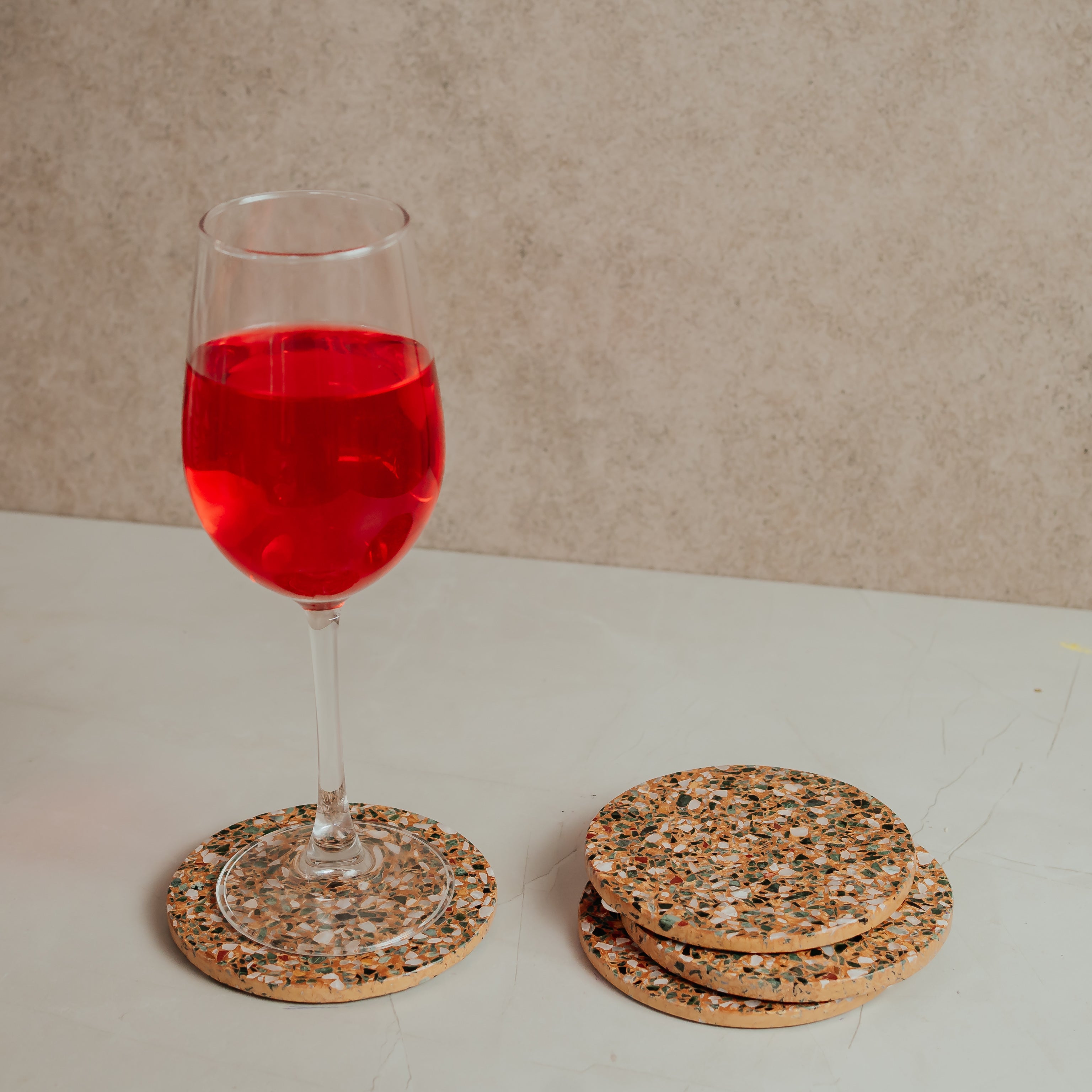 Natural Beige Cork Marble Resin Coasters - Set of 4 | Artisan Elegance