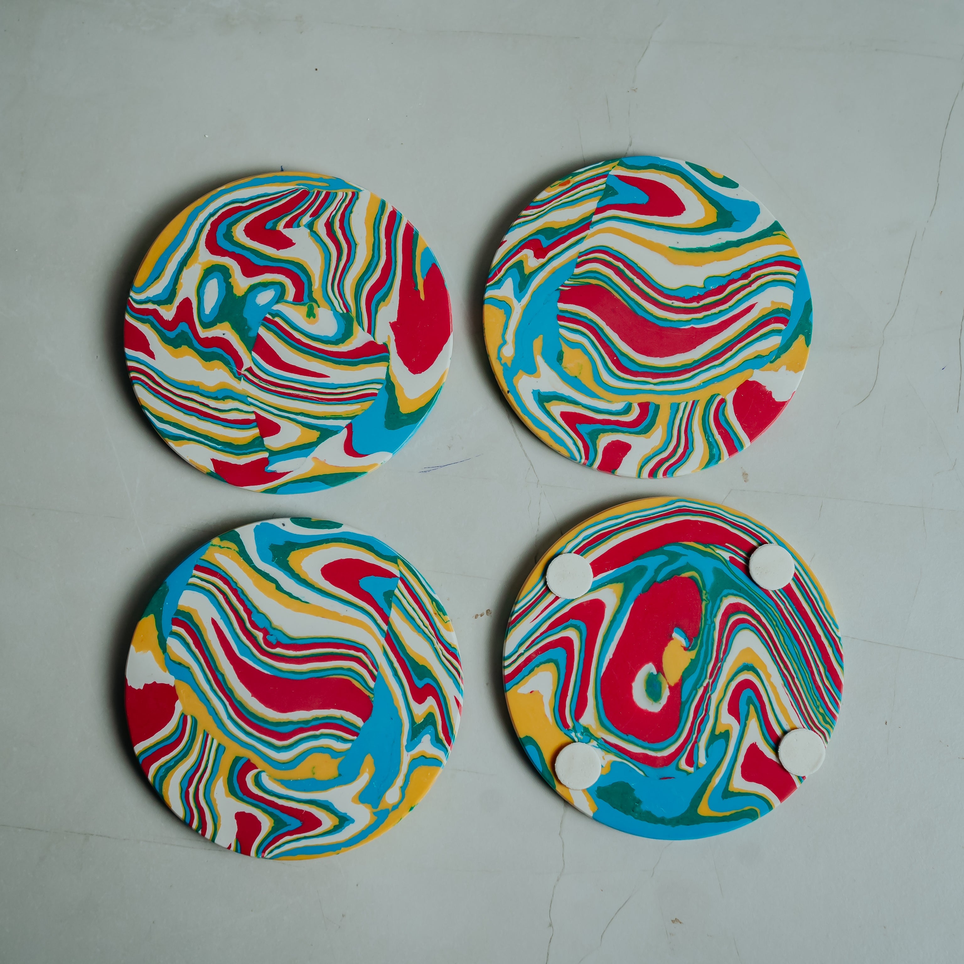 Vibrant Swirl Marble Coasters - Set of 4 | Colorful Resin Art for Home & Office