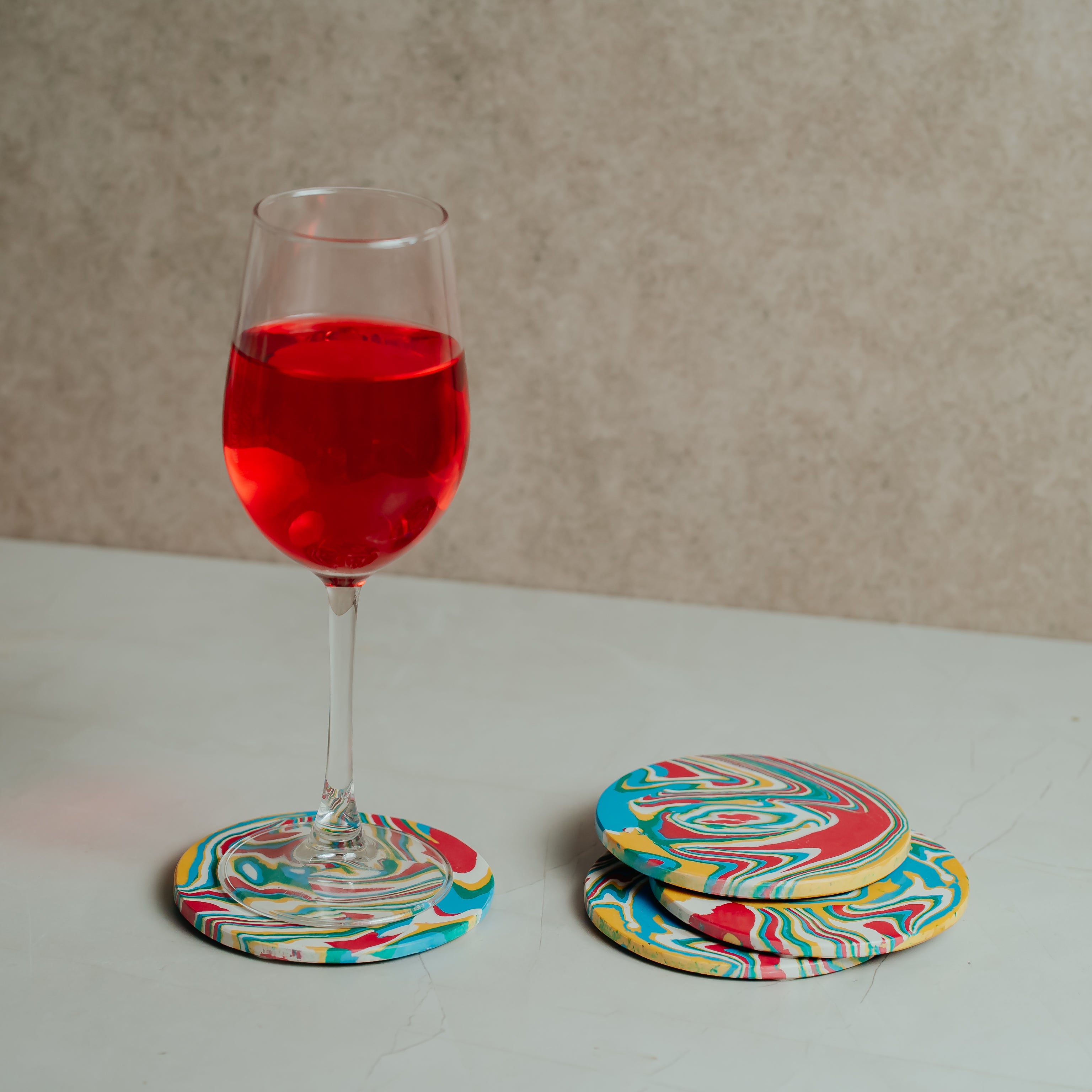 Vibrant Swirl Marble Coasters - Set of 4 | Colorful Resin Art for Home & Office