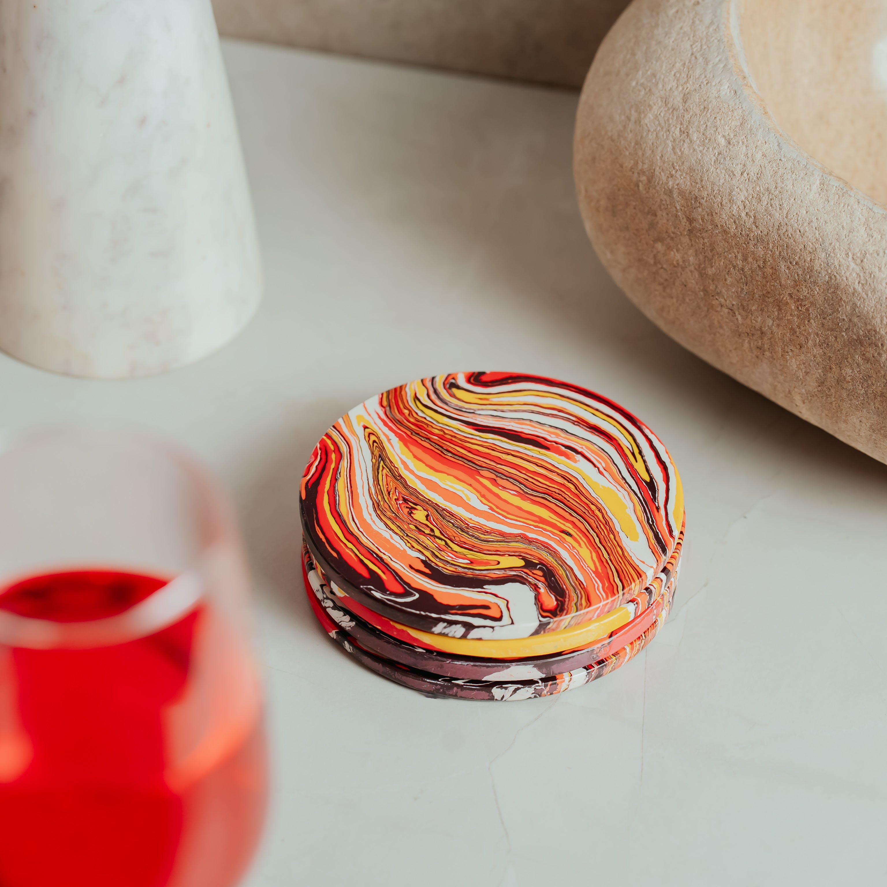 Warm Sunset Marble Coasters - Set of 4 | Handcrafted Resin Art
