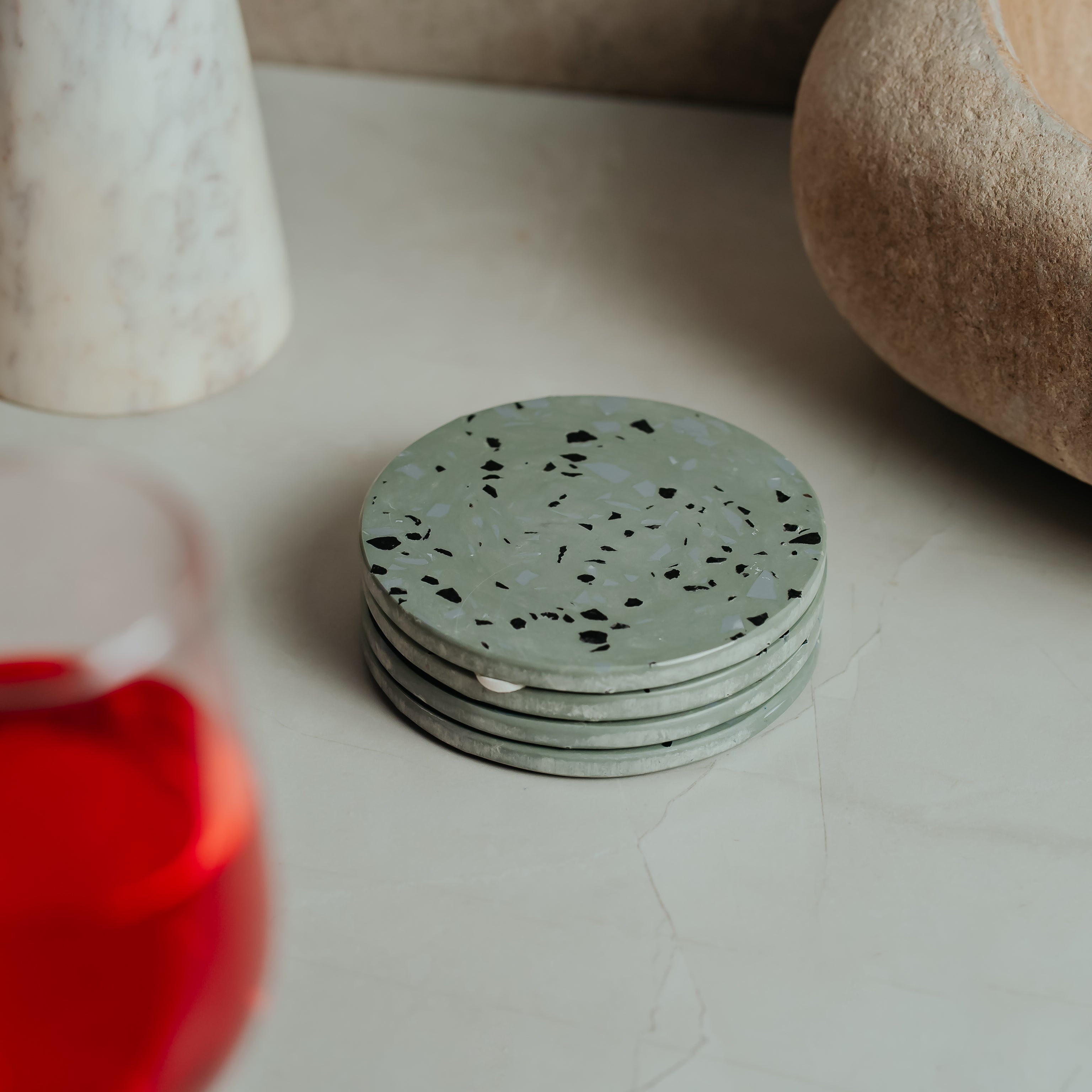 Sage Green Marble Coasters - Set of 4 | Natural Resin Art & Home Decor