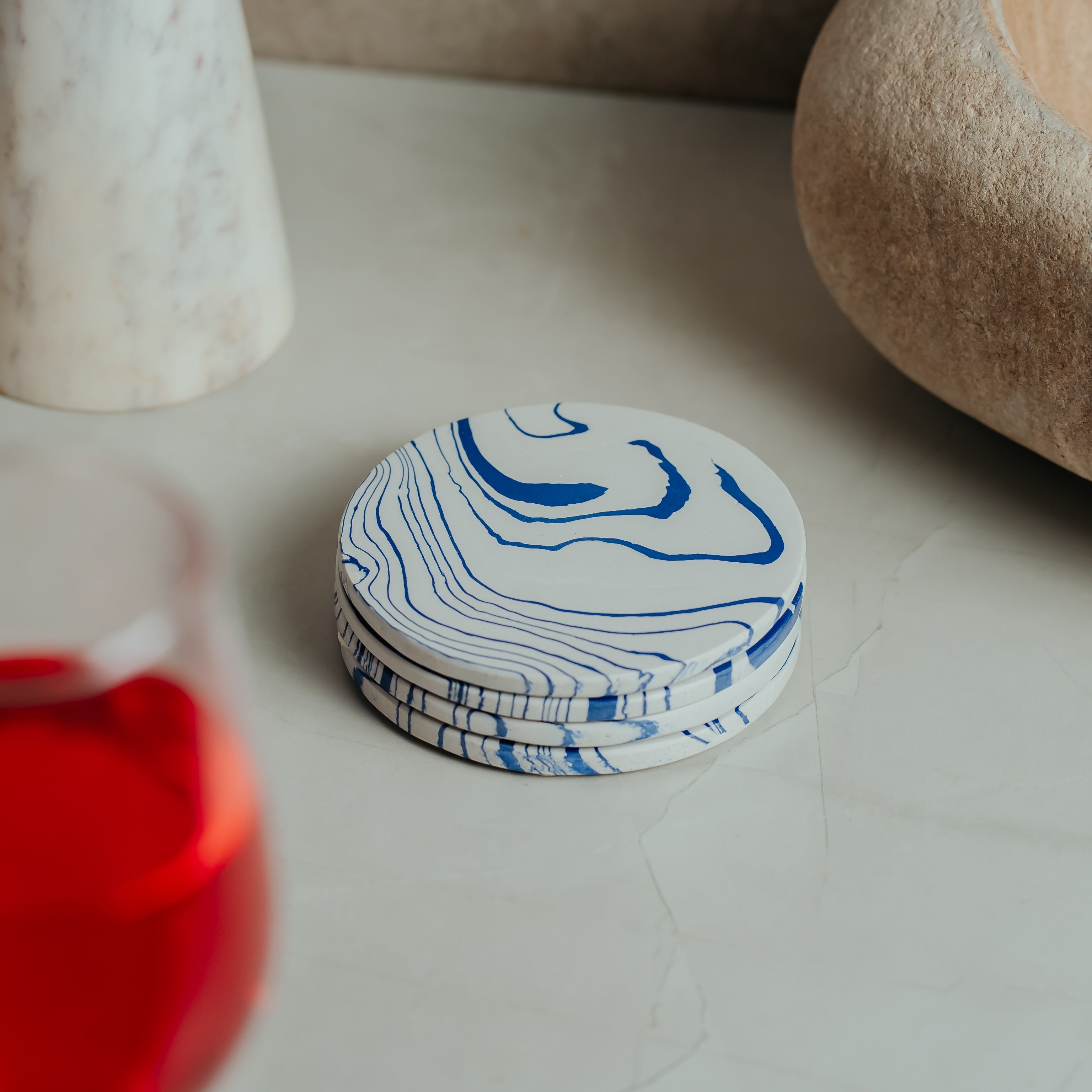 Handcrafted Blue Marble Coasters - Set of 4 | Elegant Home Décor