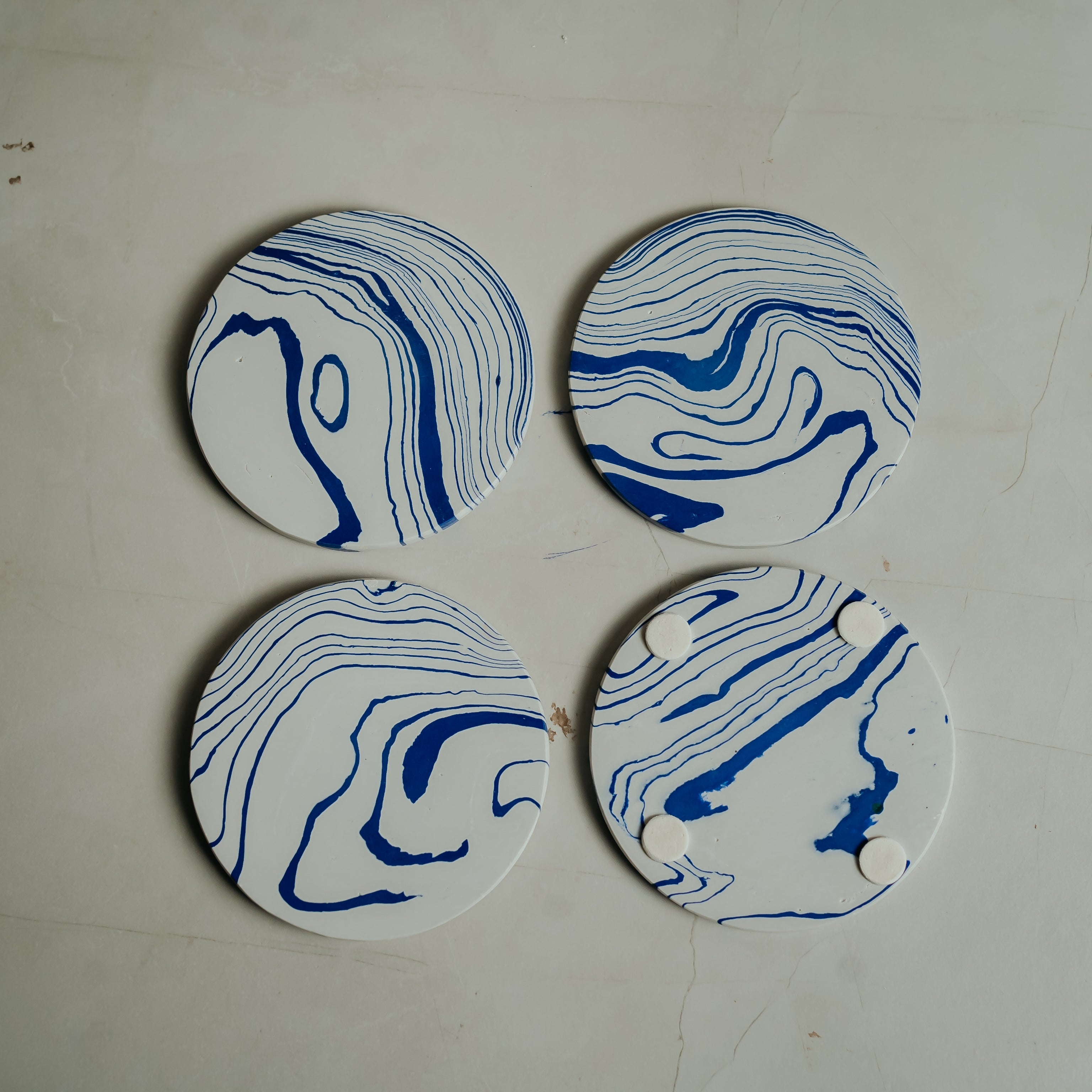 Handcrafted Blue Marble Coasters - Set of 4 | Elegant Home Décor