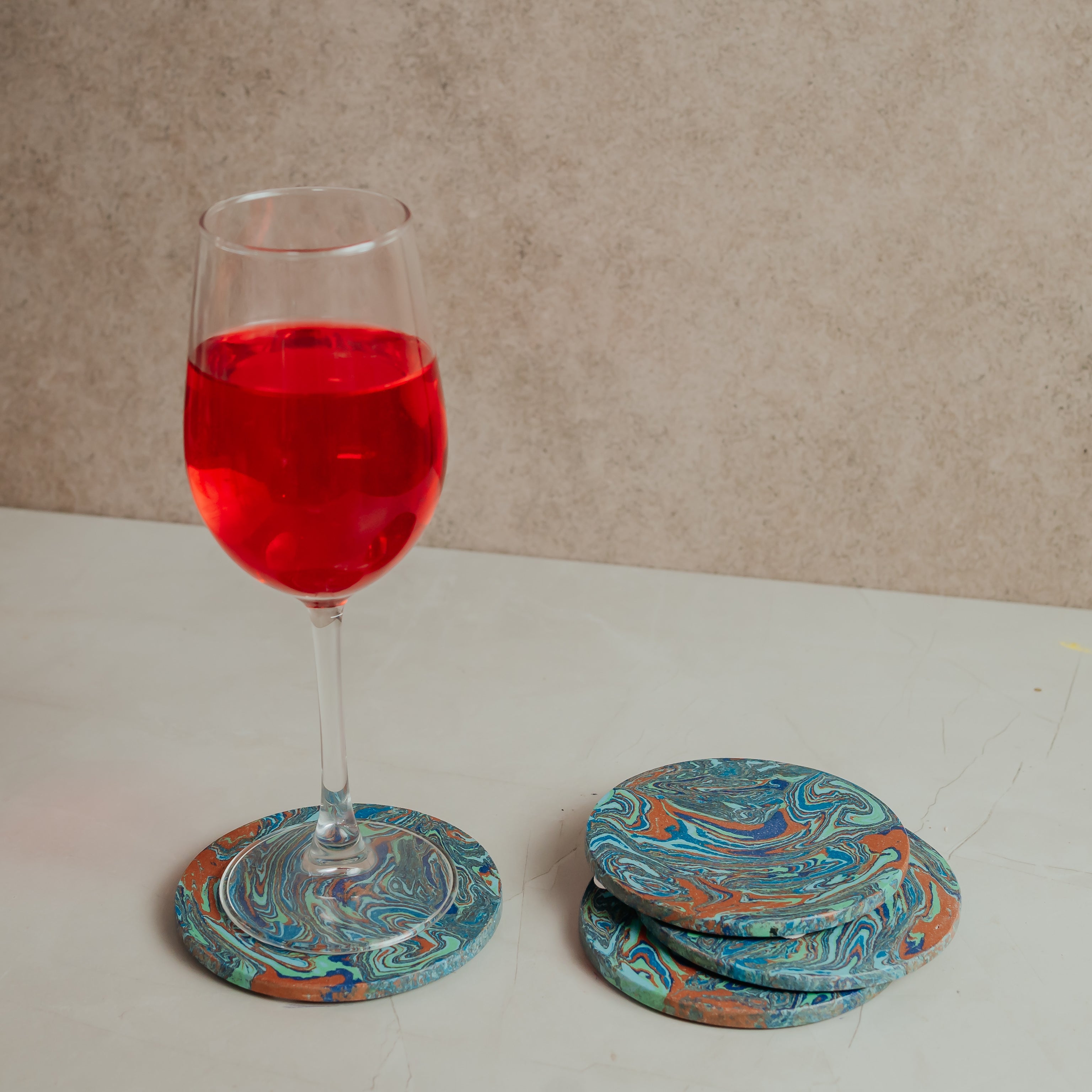 Artistic Teal Marble Coasters - Set of 4 | Luxe Home Décor Collection