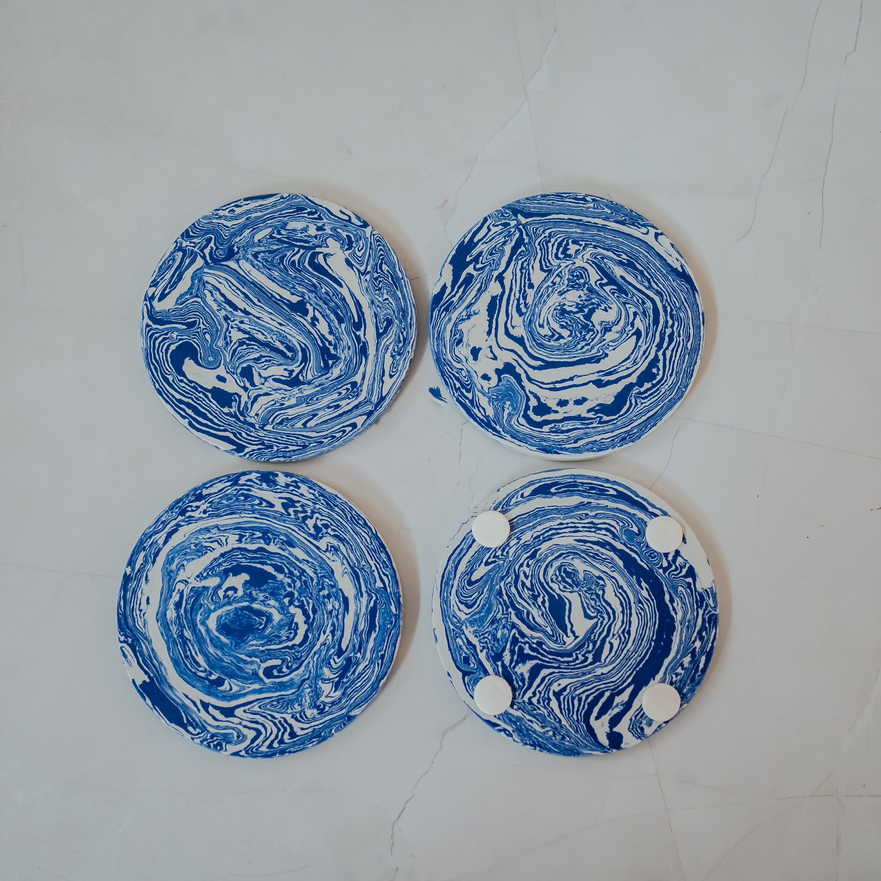 Elegant Blue Marble Coasters Set of 4 - Hand-Crafted Resin Home Décor for Modern Living