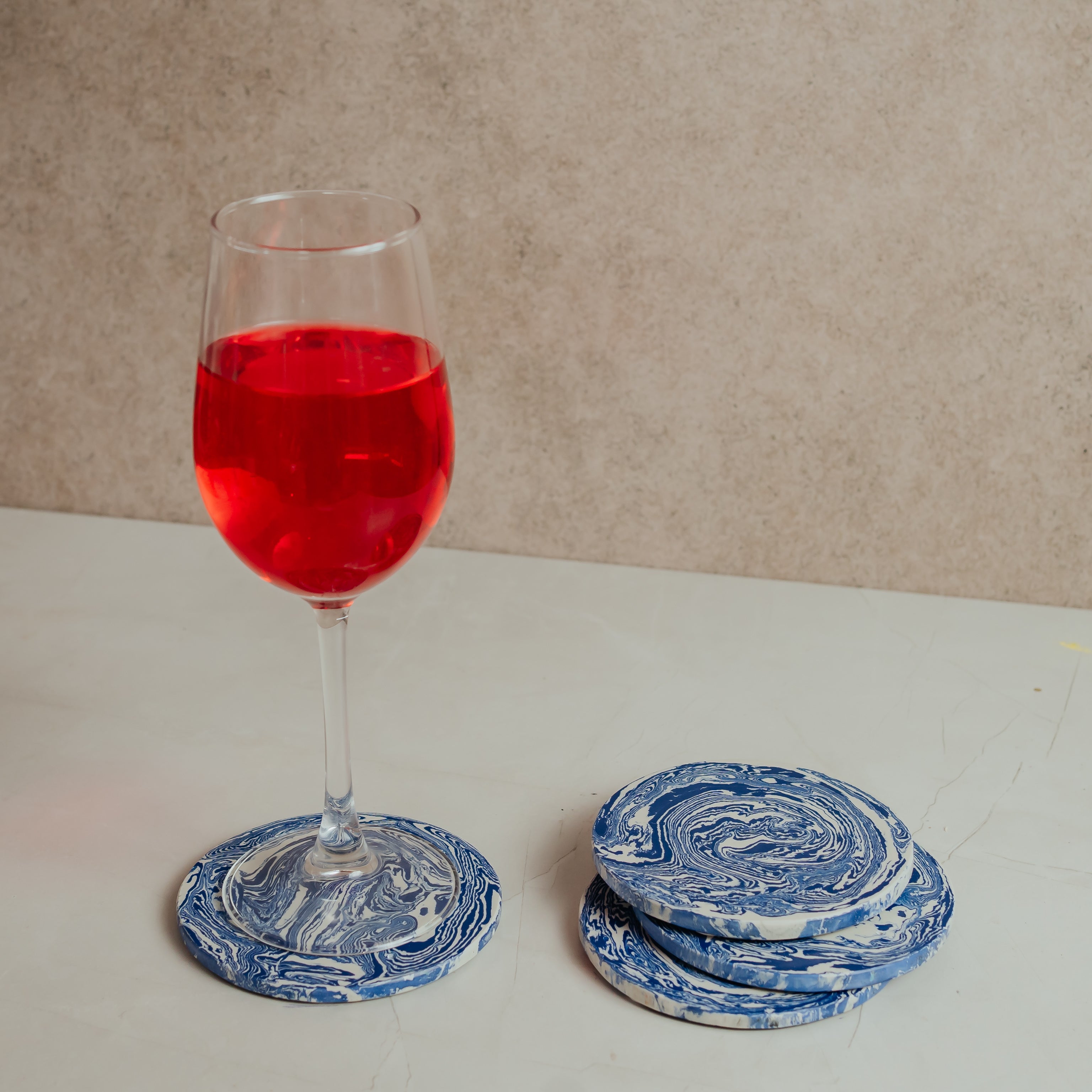Elegant Blue Marble Coasters Set of 4 - Hand-Crafted Resin Home Décor for Modern Living