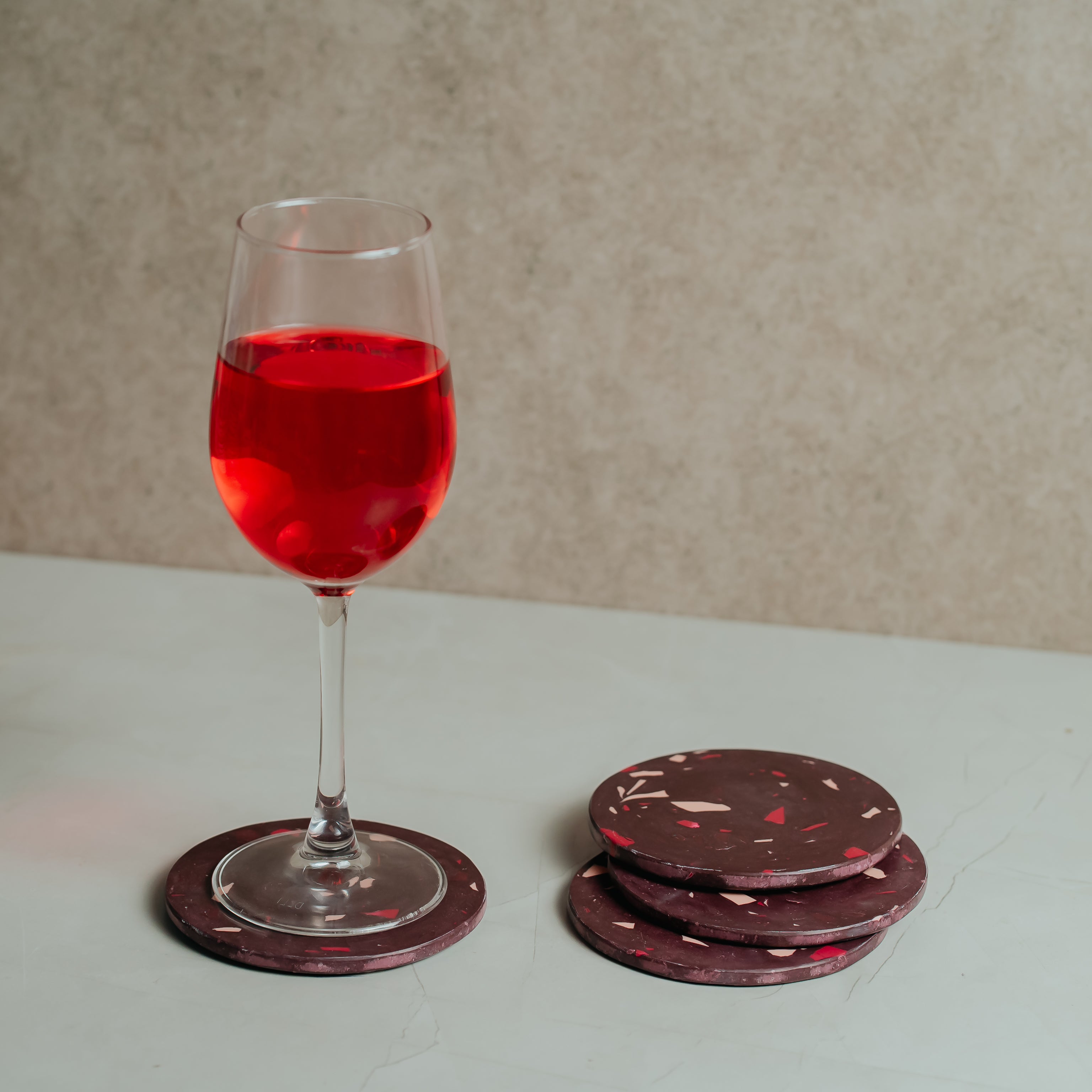 Elegant Burgundy Marble Resin Coasters Set of 4 - Sophisticated Home Décor & Table Protection