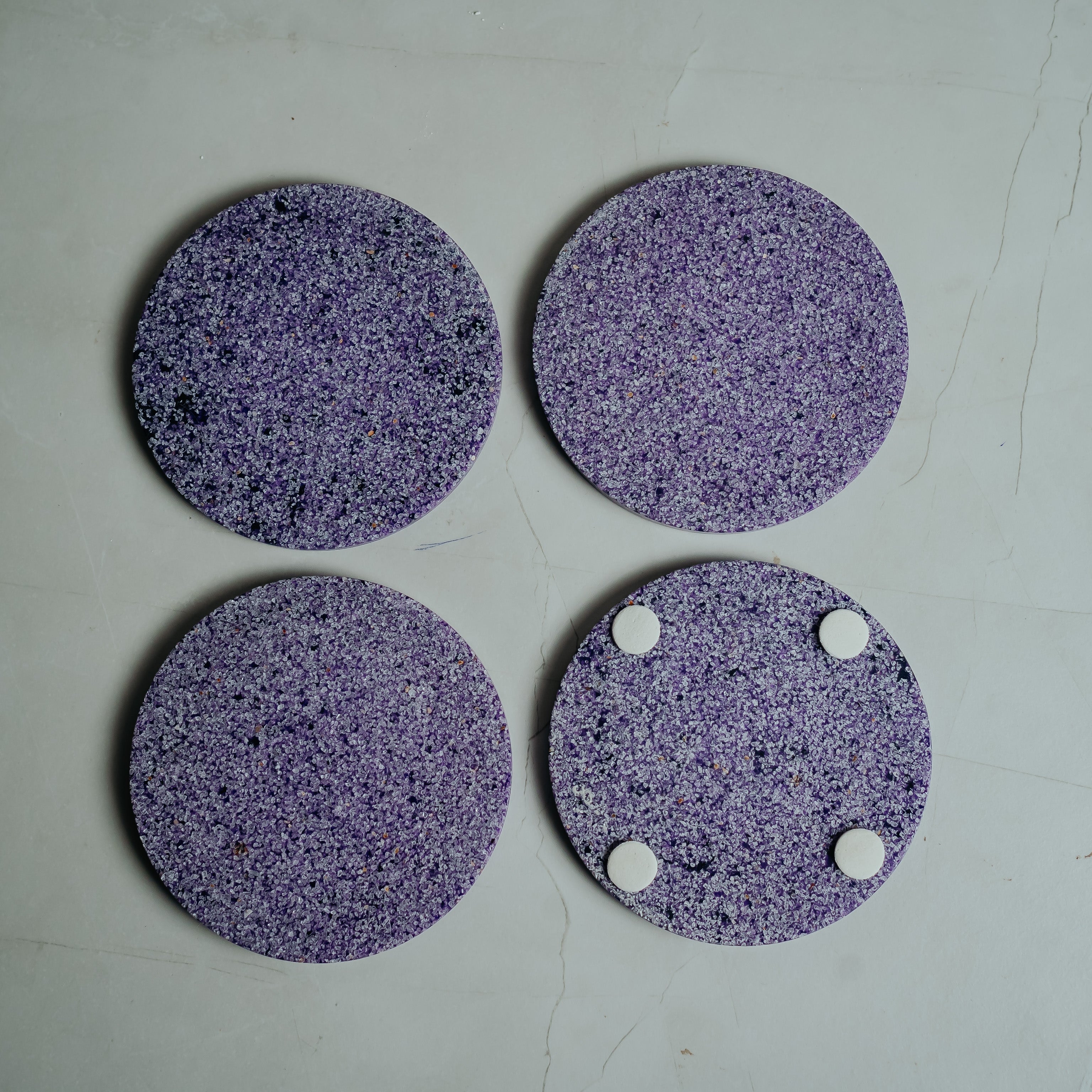 Set of four purple marble coasters - luxury home decor with non-slip rubber base