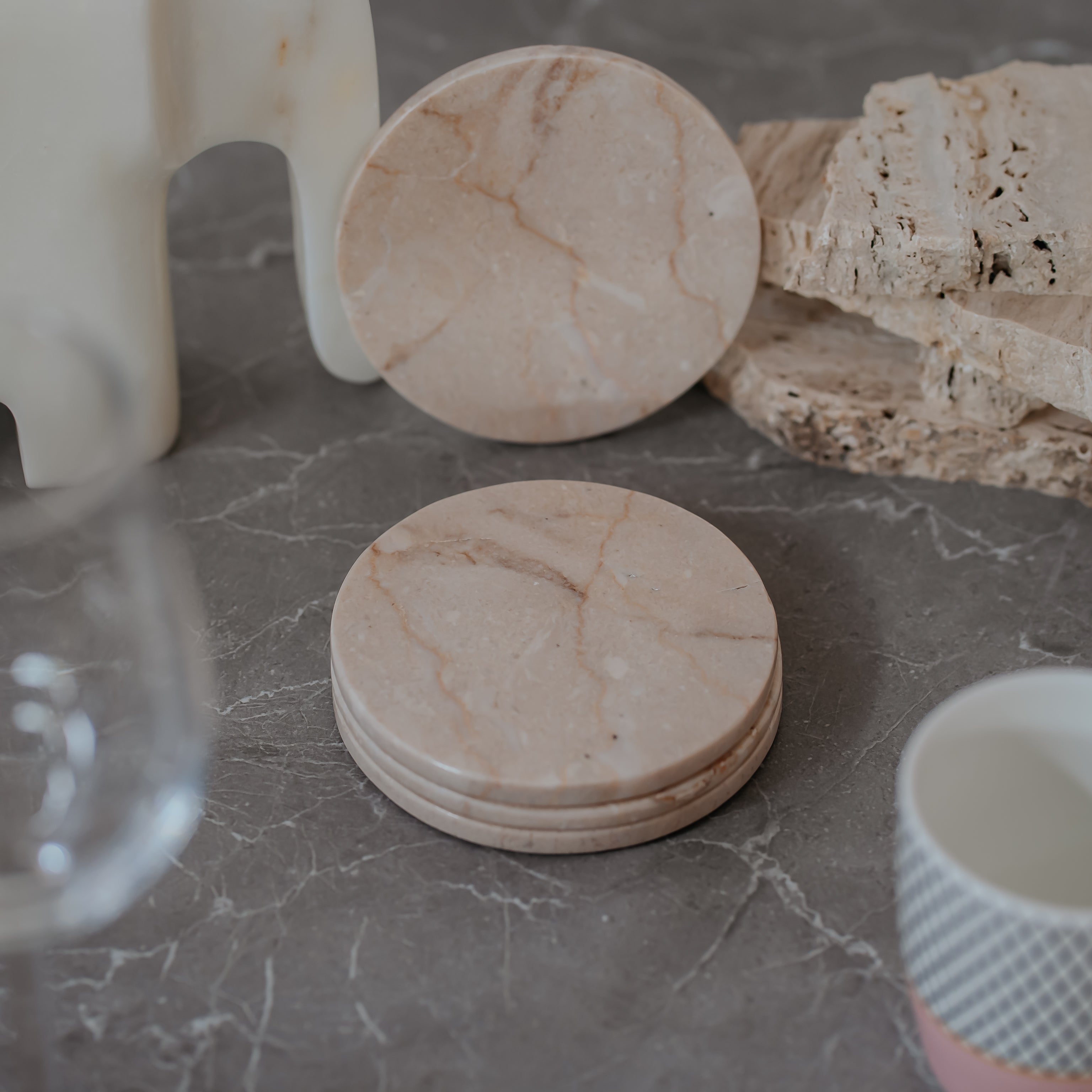 Heirloom Beige Marble Coasters Set of 4 | Artisan Crafted