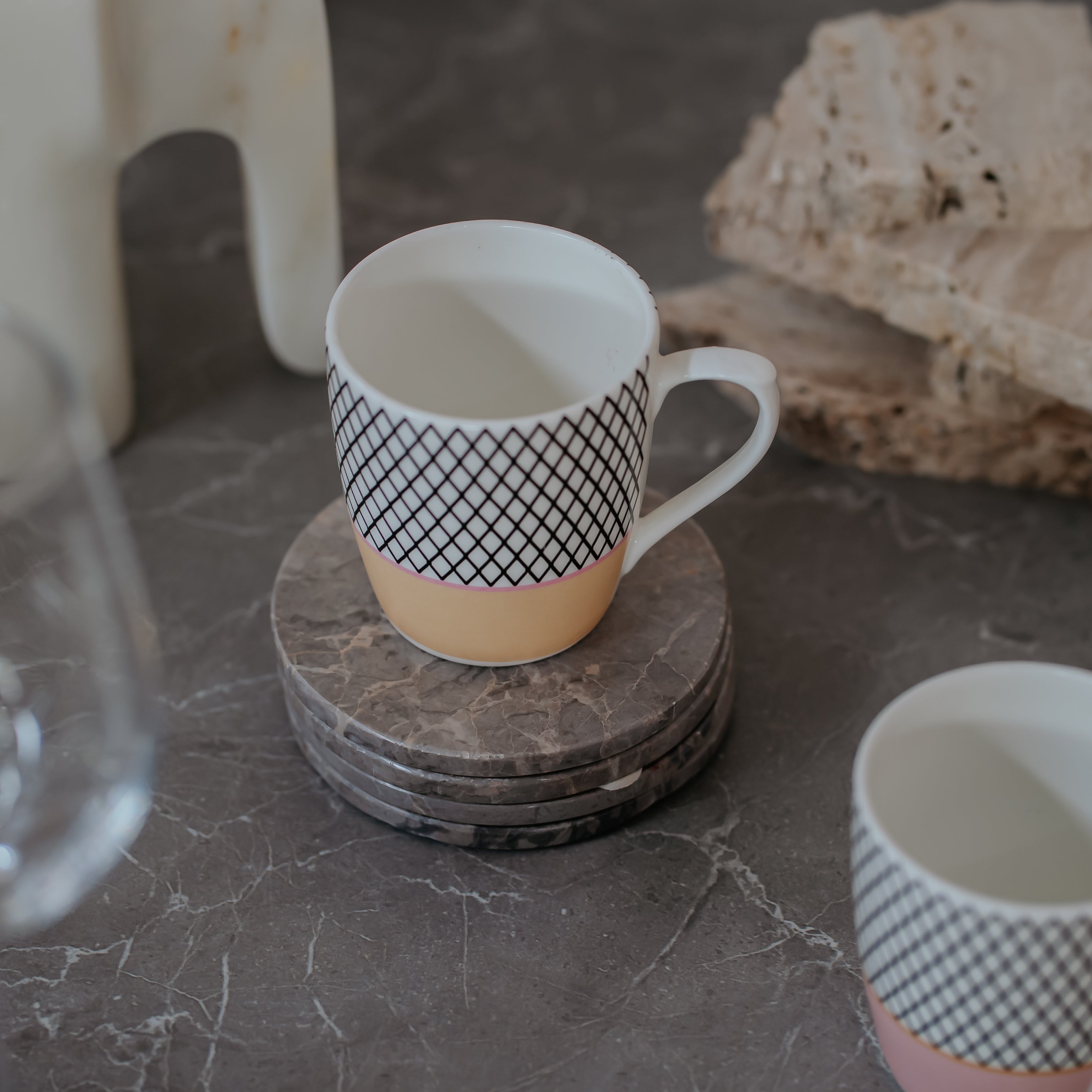Elegant Grey Marble Coasters Set of 4 | Artisan Crafted Italian Stone