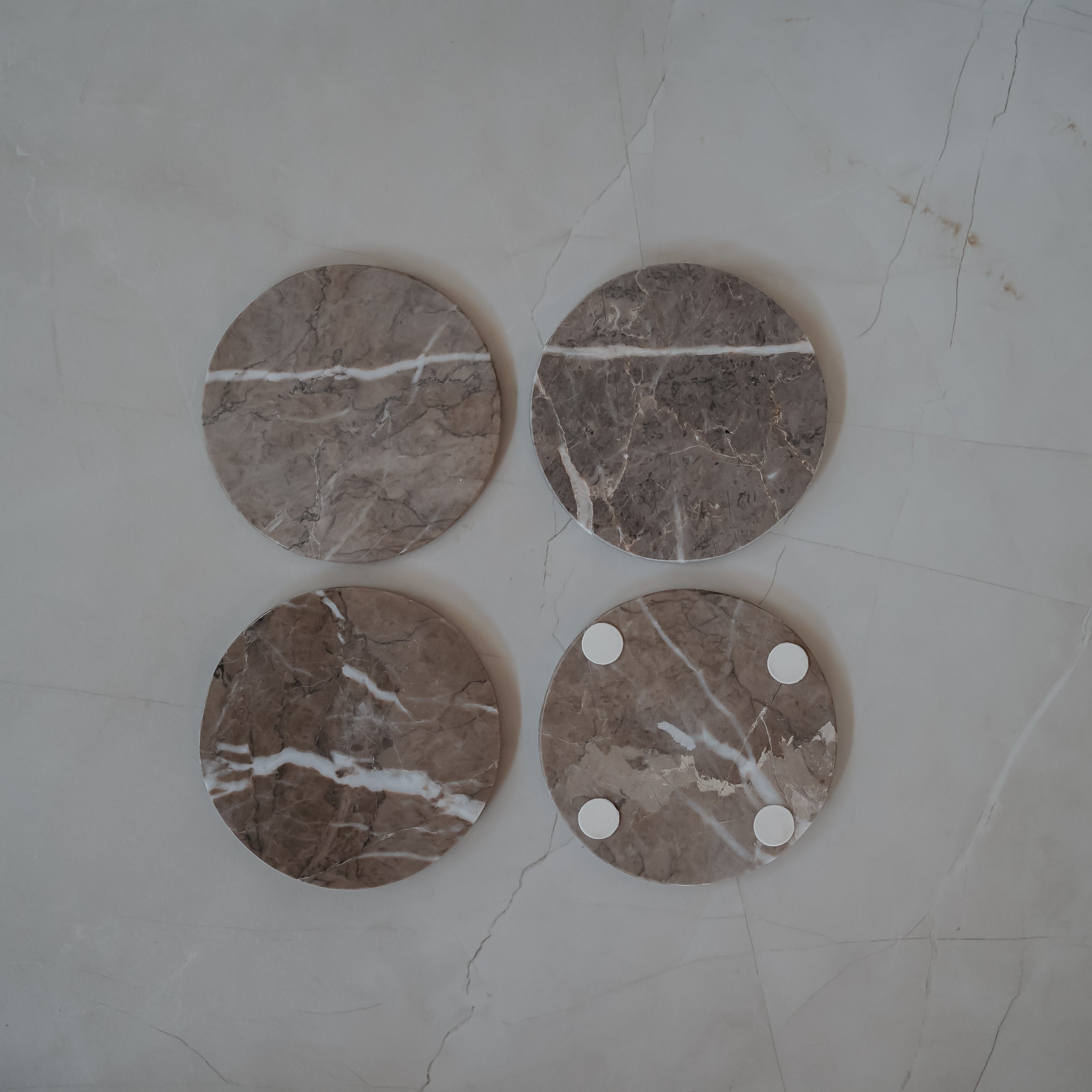 Elegant Grey Marble Coasters Set of 4 | Artisan Crafted Italian Stone