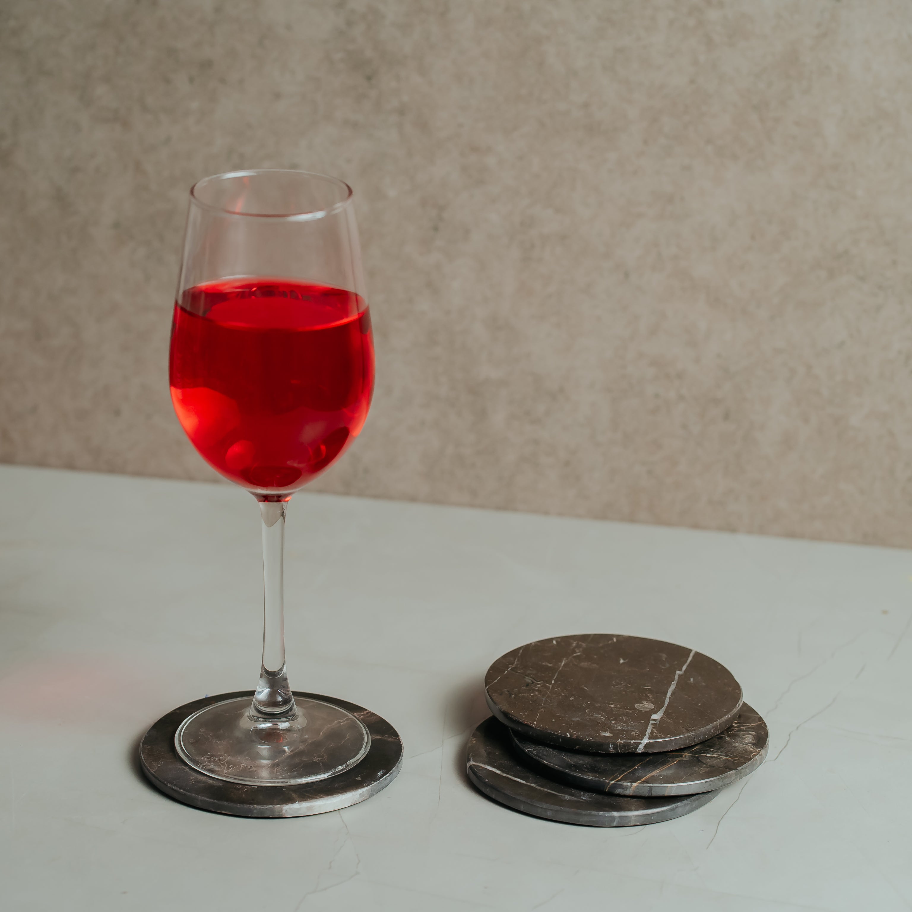 Artisan Italian Marble Coaster Set - Elegant Brown Stone Coasters (4 Pack)
