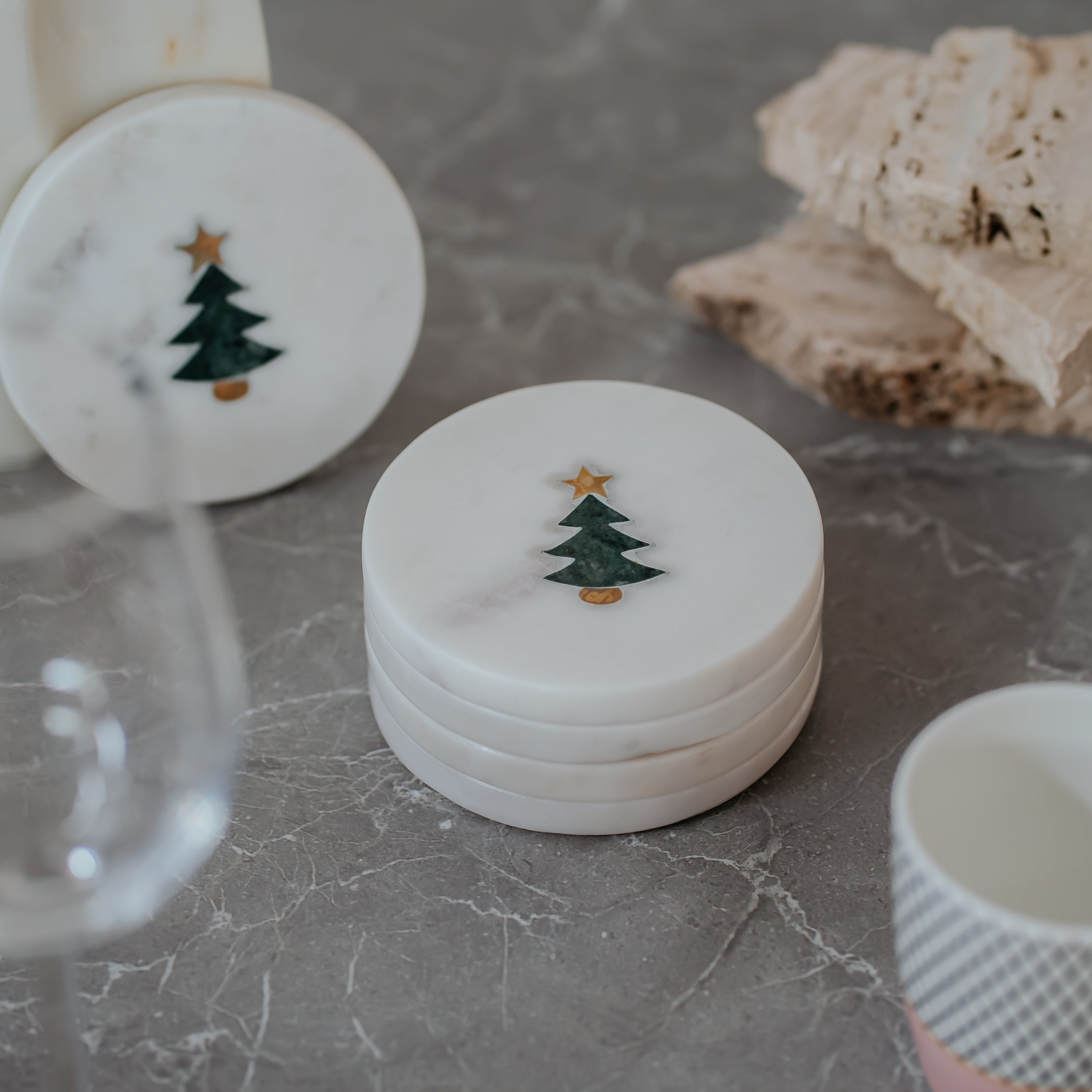 White Marble Coasters Set of 4