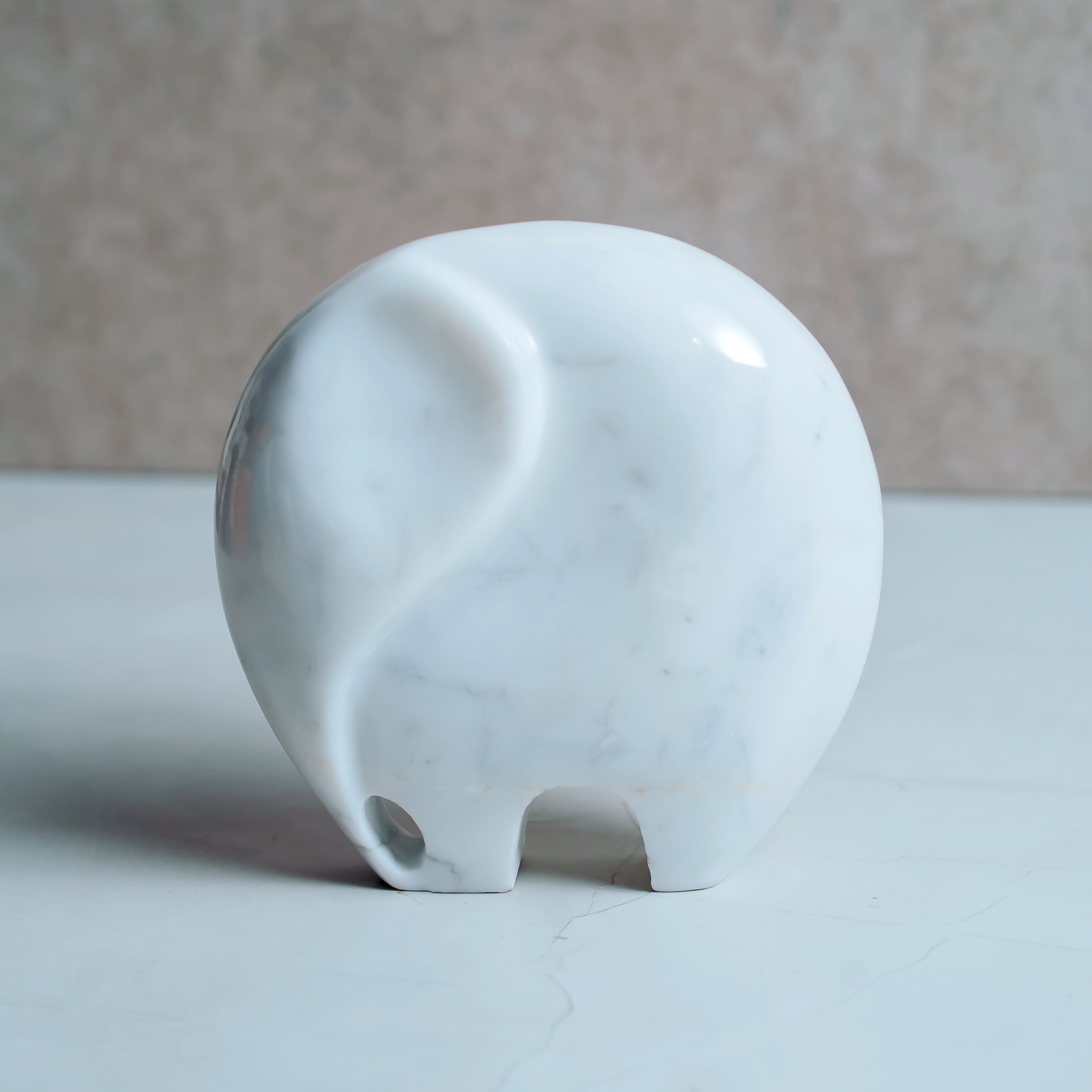 Majestic White Marble Elephant Sculpture - Hand-Carved Artisan Masterpiece