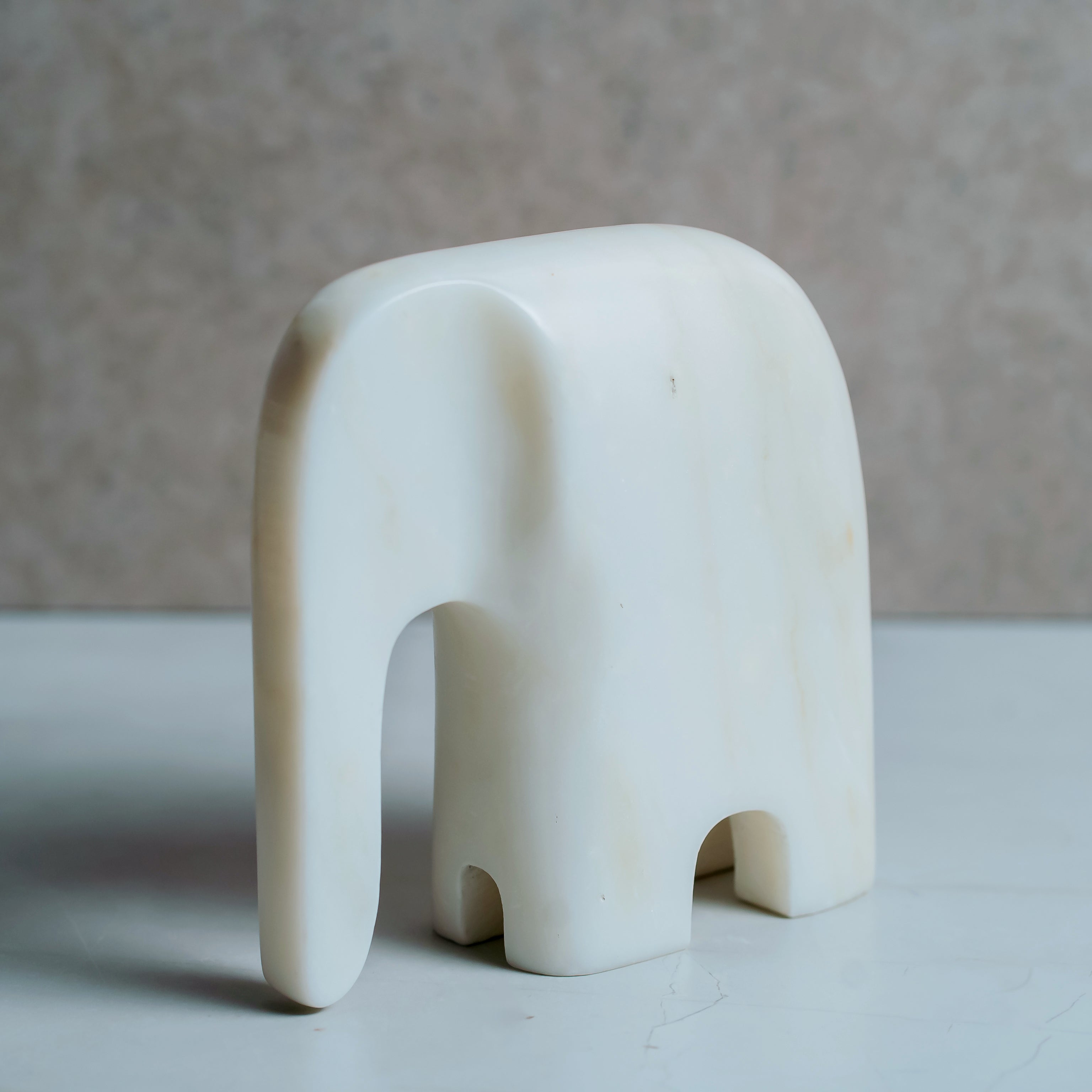 Hand-Carved Marble Elephant Sculpture | 6x6 inches Artistic Home Decor