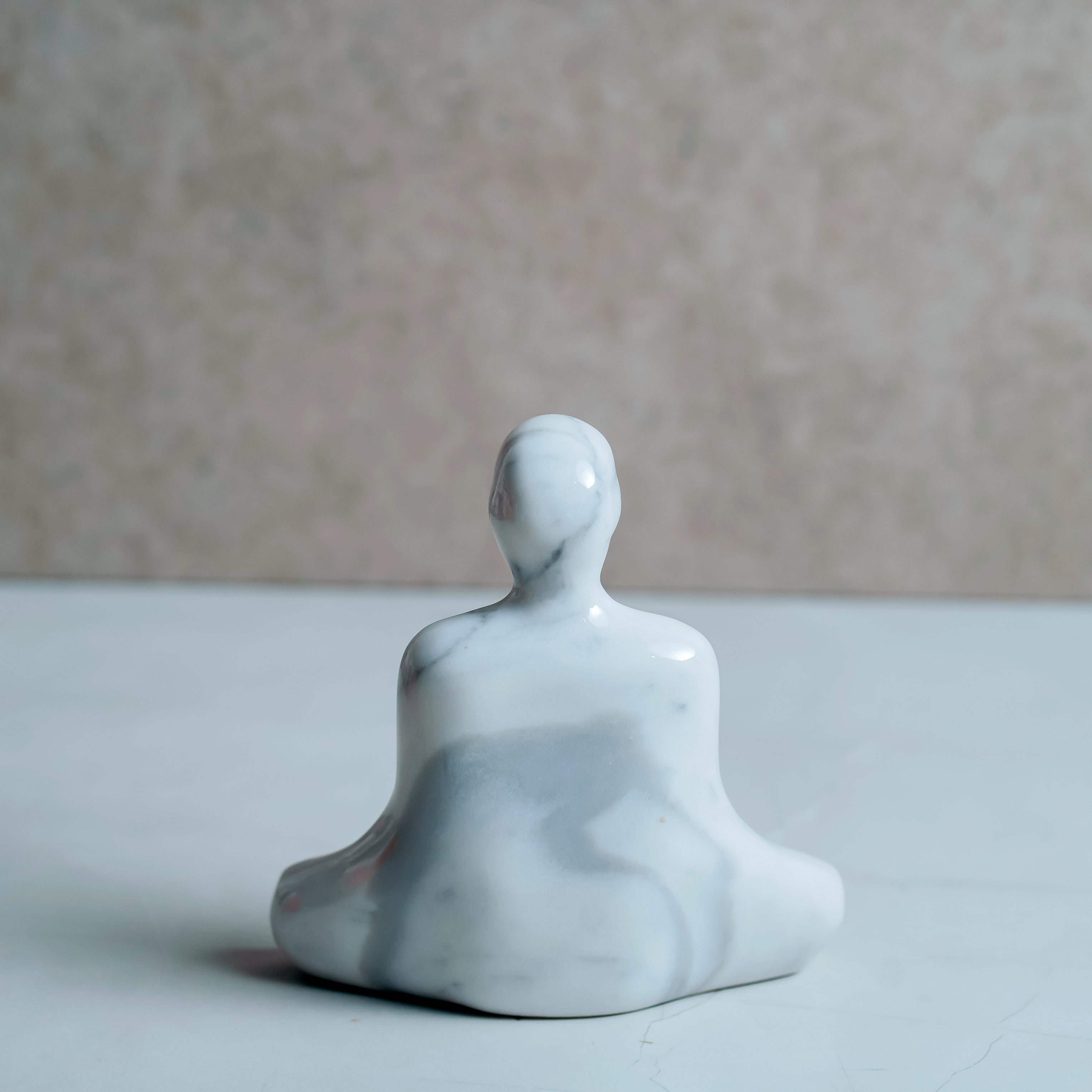 Serene meditation monk marble statue - Italian Satvario marble sculpture rear view