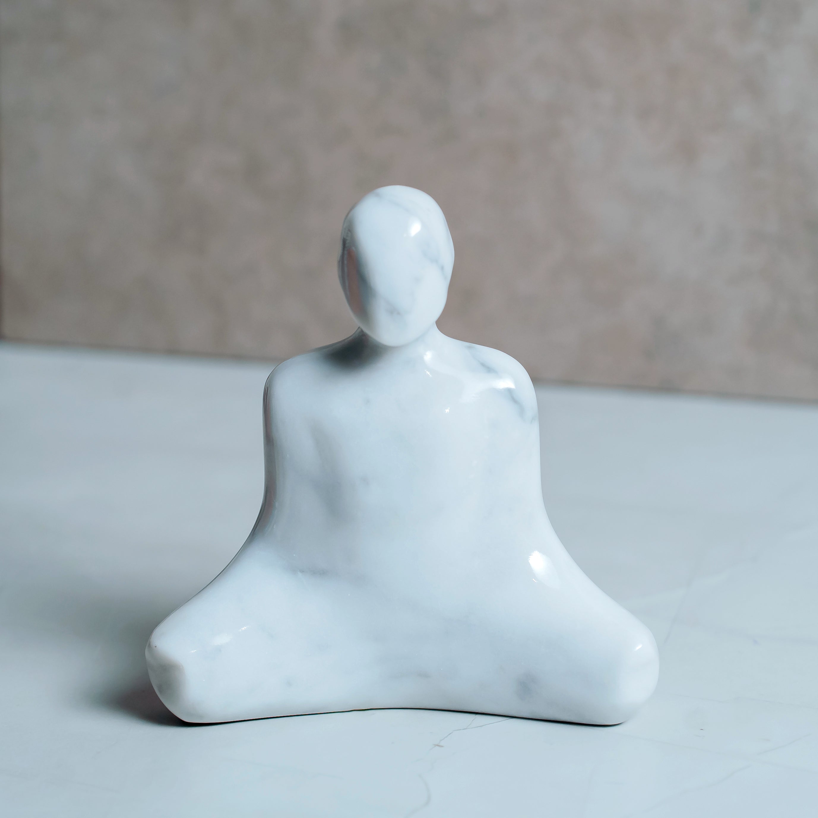 Contemplative marble meditation figure - Italian Satvario marble artistic sculpture