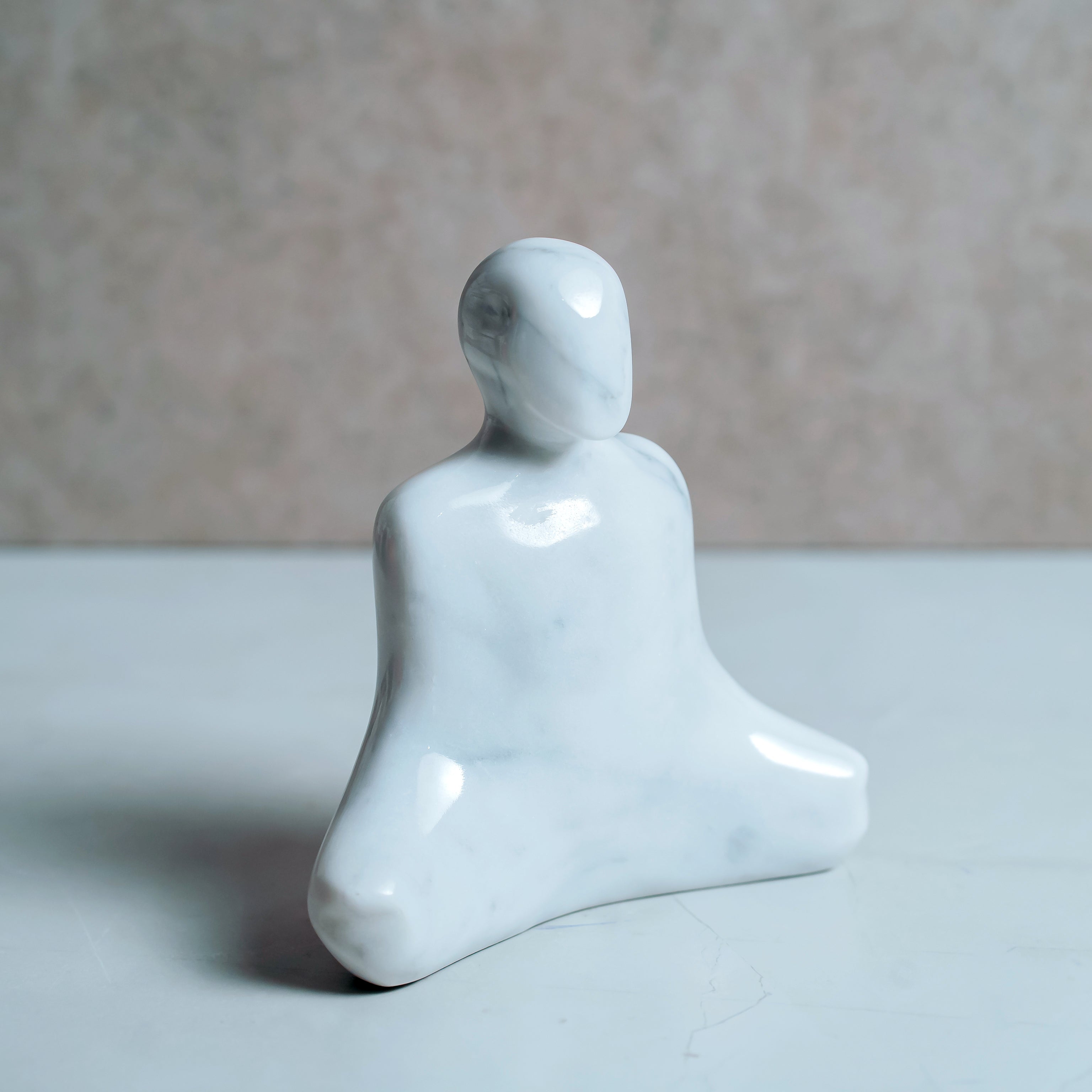 Italian Satvario marble monk meditation sculpture - hand-carved spiritual art 6x6 inches