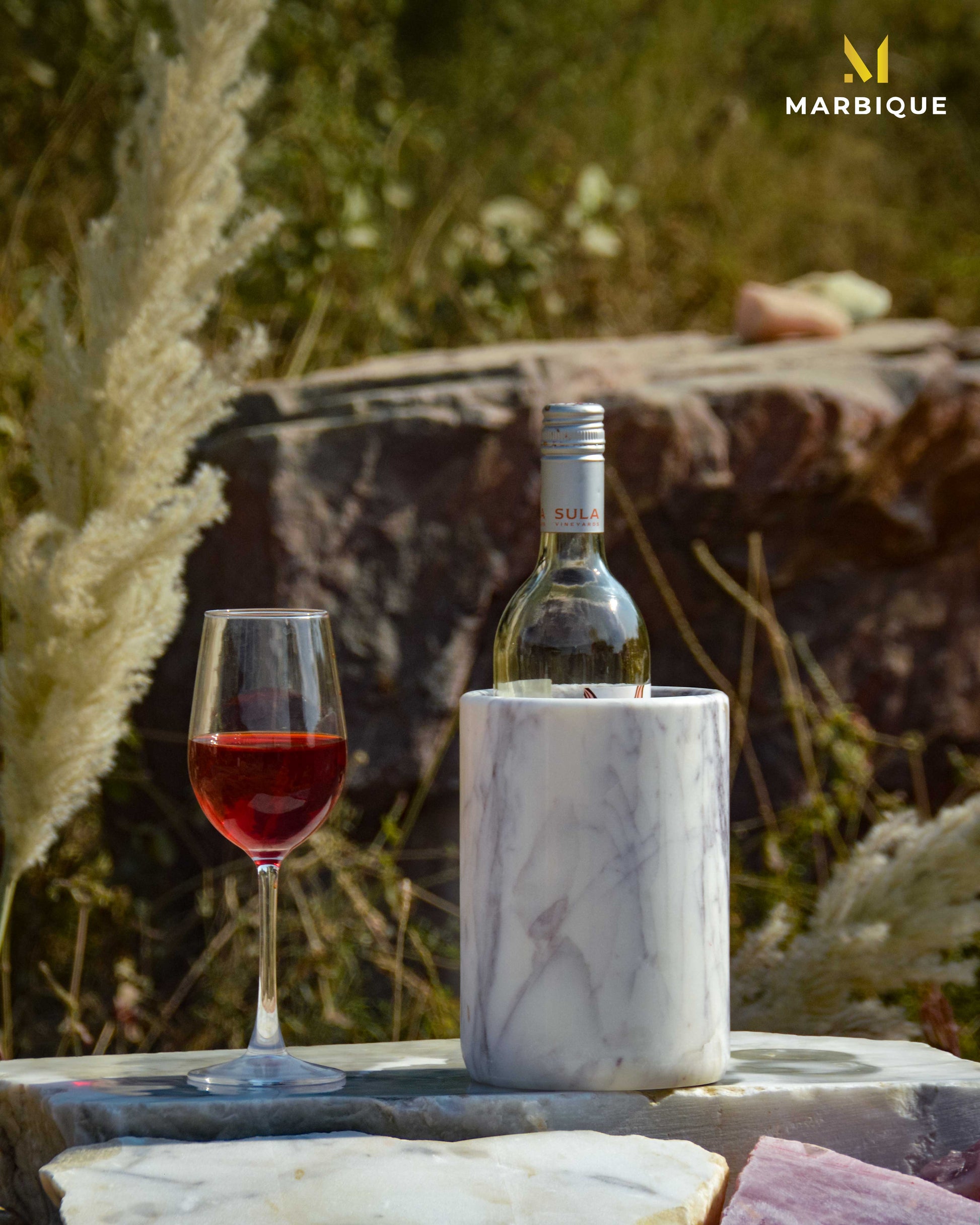 Handcrafted marble wine chiller bottle cooler by Marbique