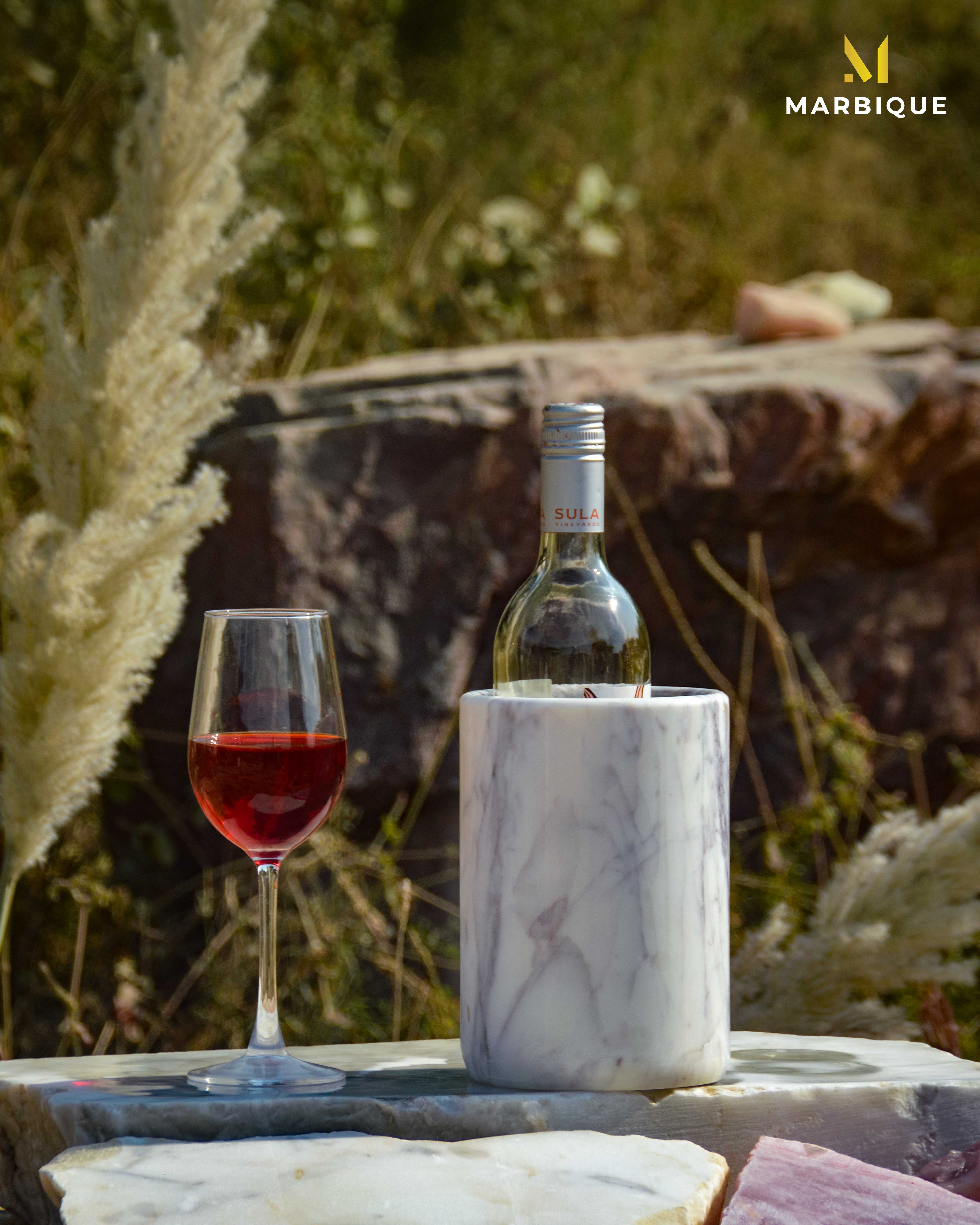 Handcrafted marble wine chiller bottle cooler by Marbique